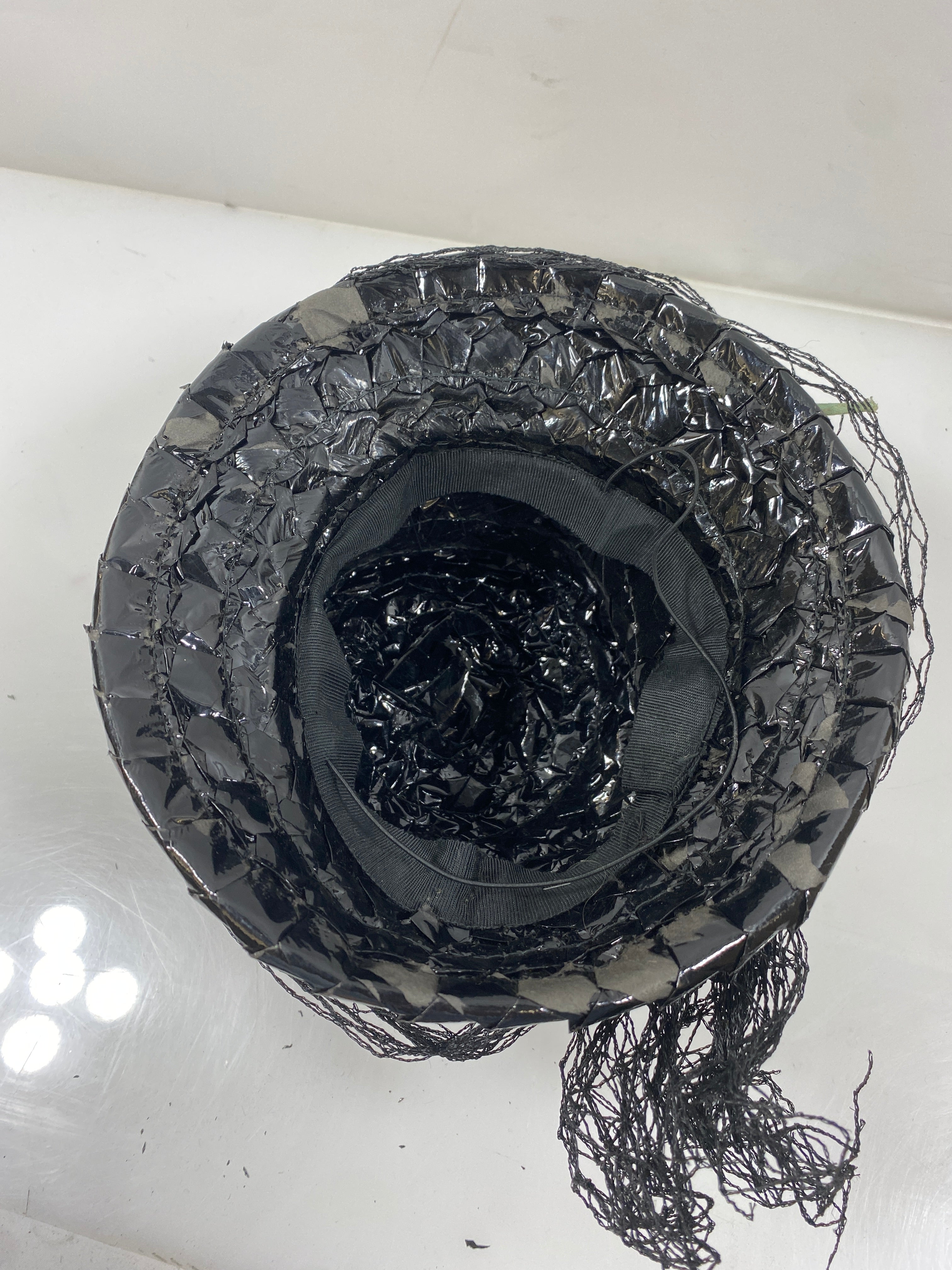 Vintage Black Straw Hat with Flower Details