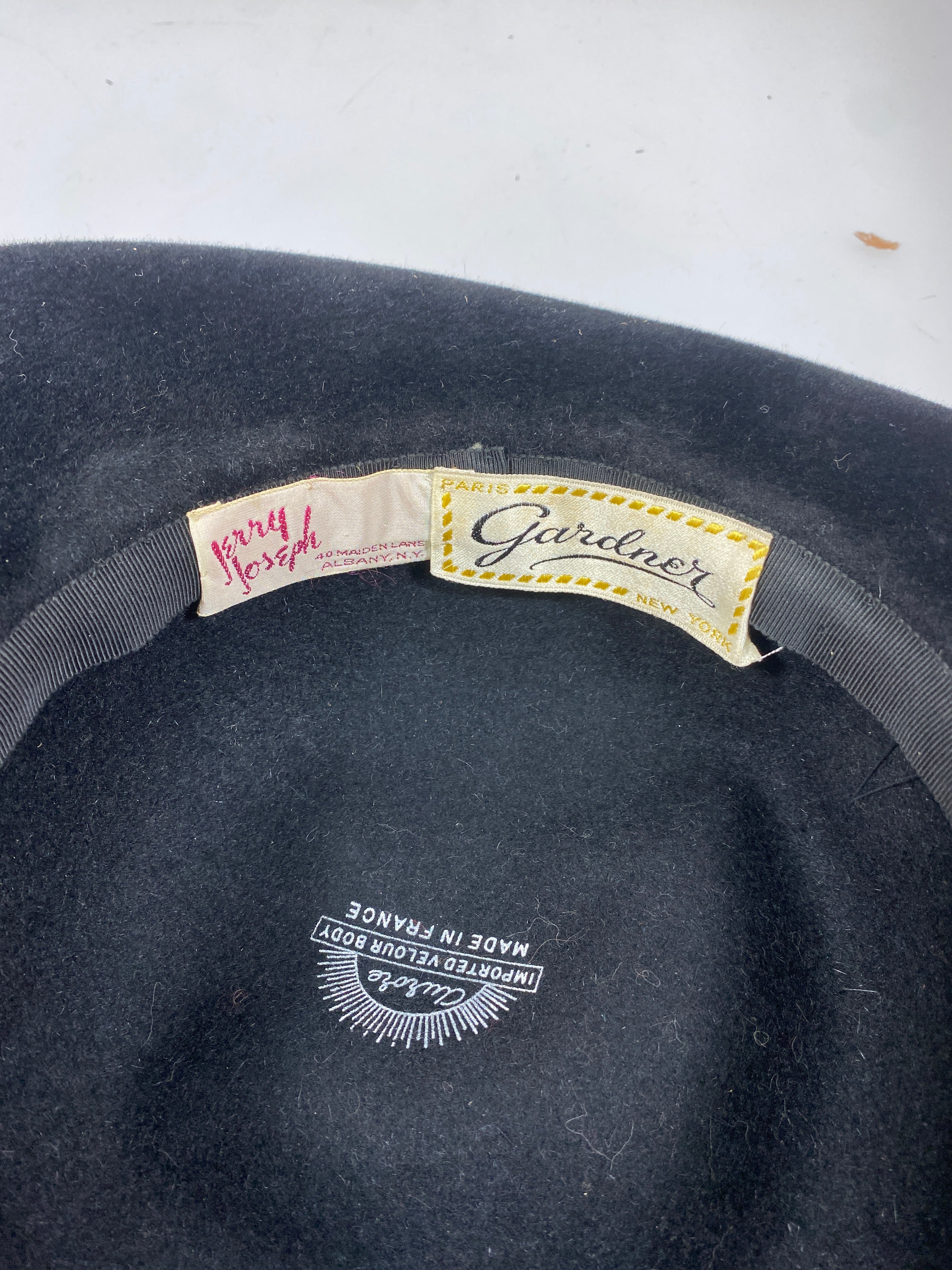 Vintage Black Velour Wide Brimmed Hat with Veil Detail