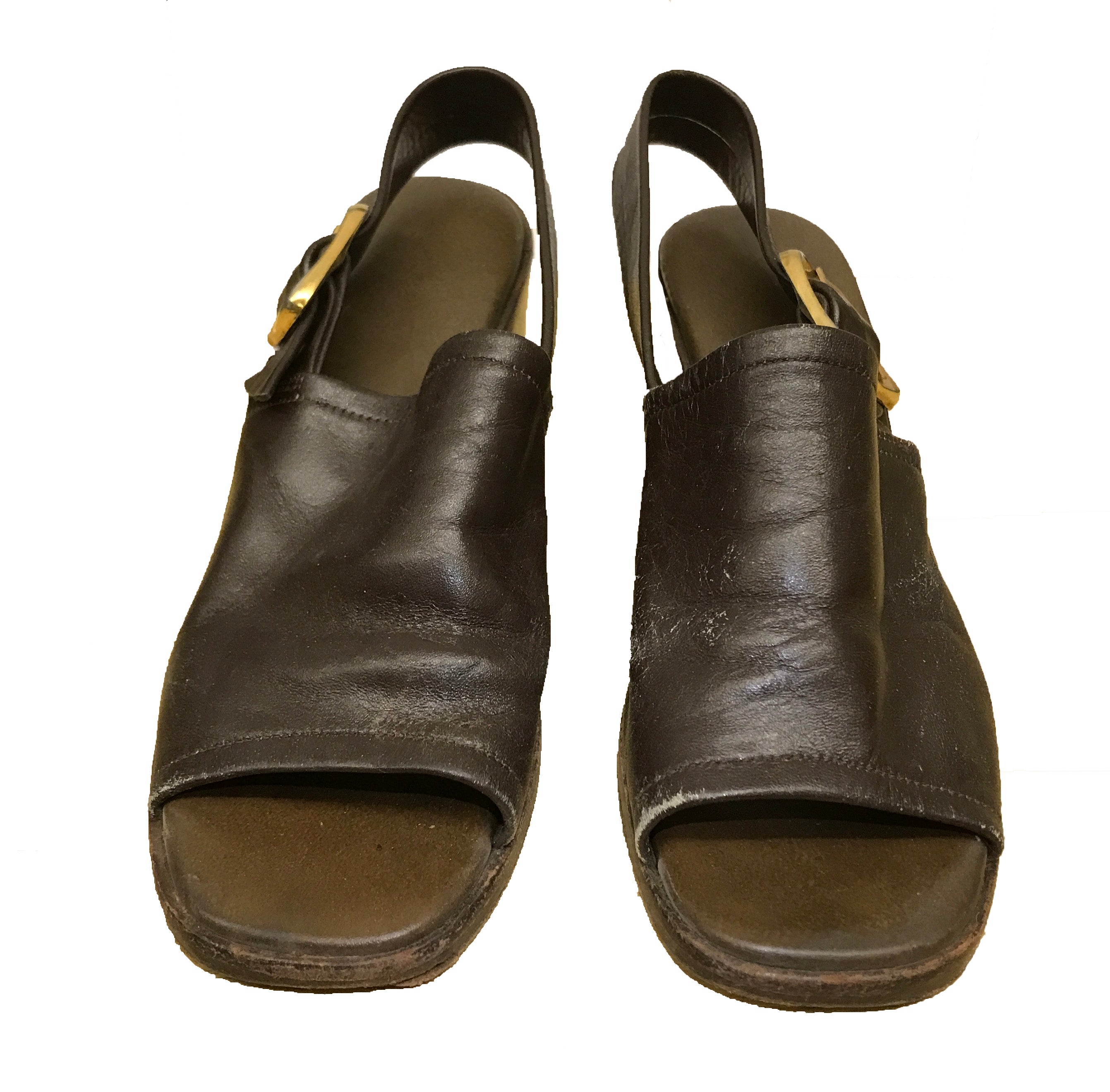 Vintage Brown Buckle Chunky Heels Women's Size 7