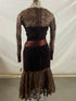 Vintage Brown Dress with Laced Top and Bottom with Brown Bow