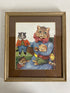Vintage Cat Mom with her Three Kittens Framed Drawing