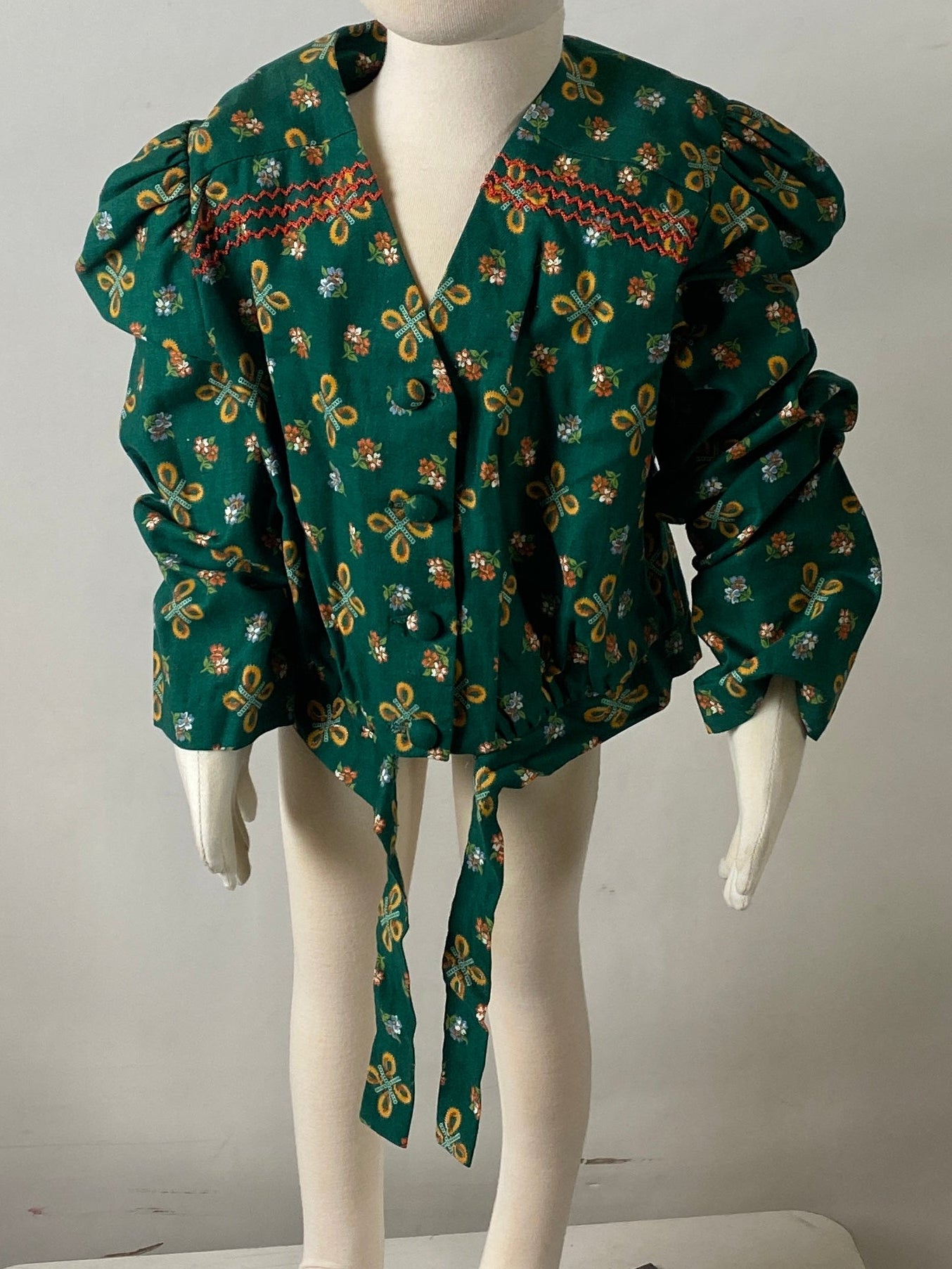 Vintage Children's 2 piece Green Floral Pattern Dress