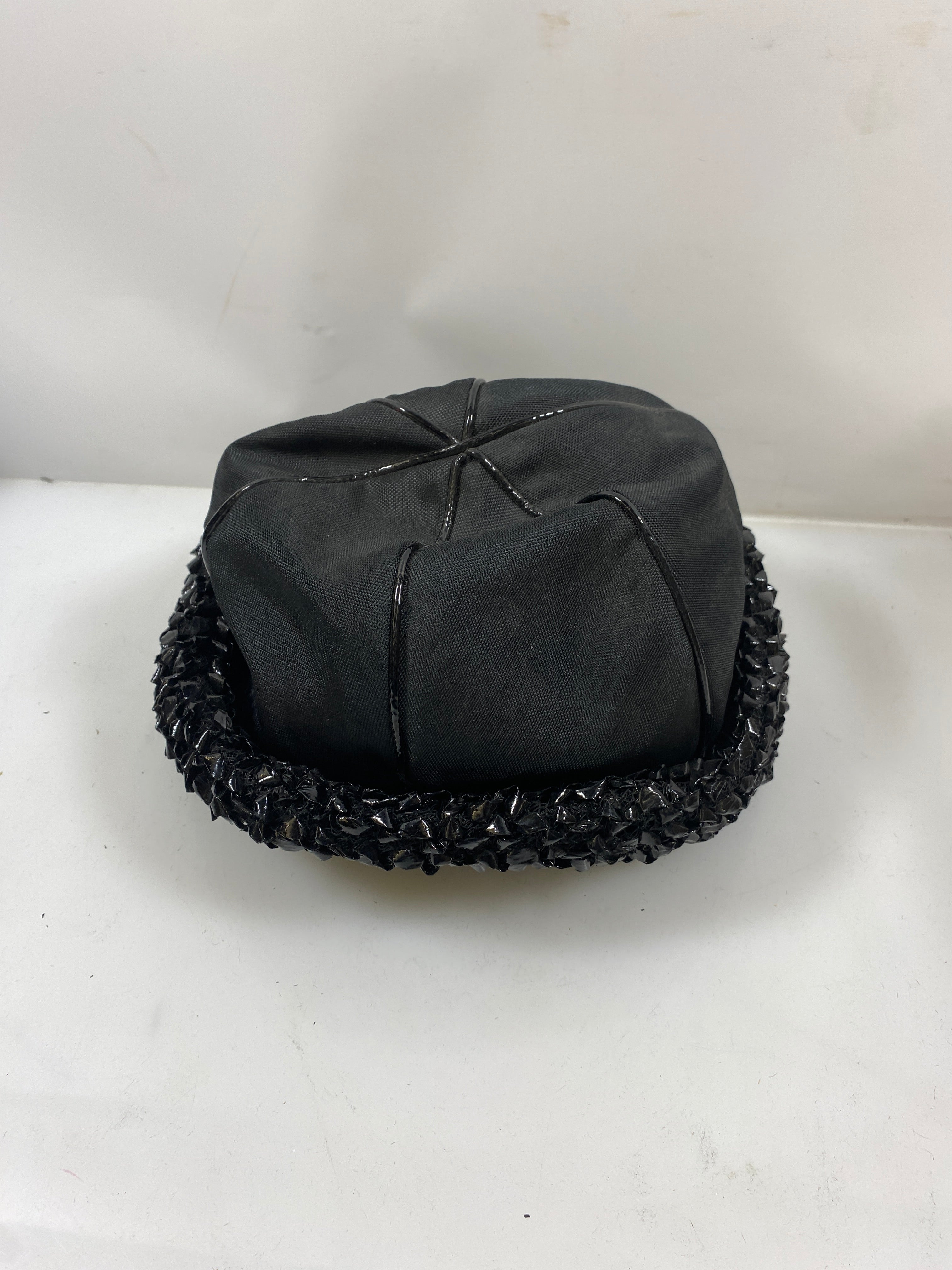 Vintage Christian Dior Black Cloth and Straw Bucket Hat