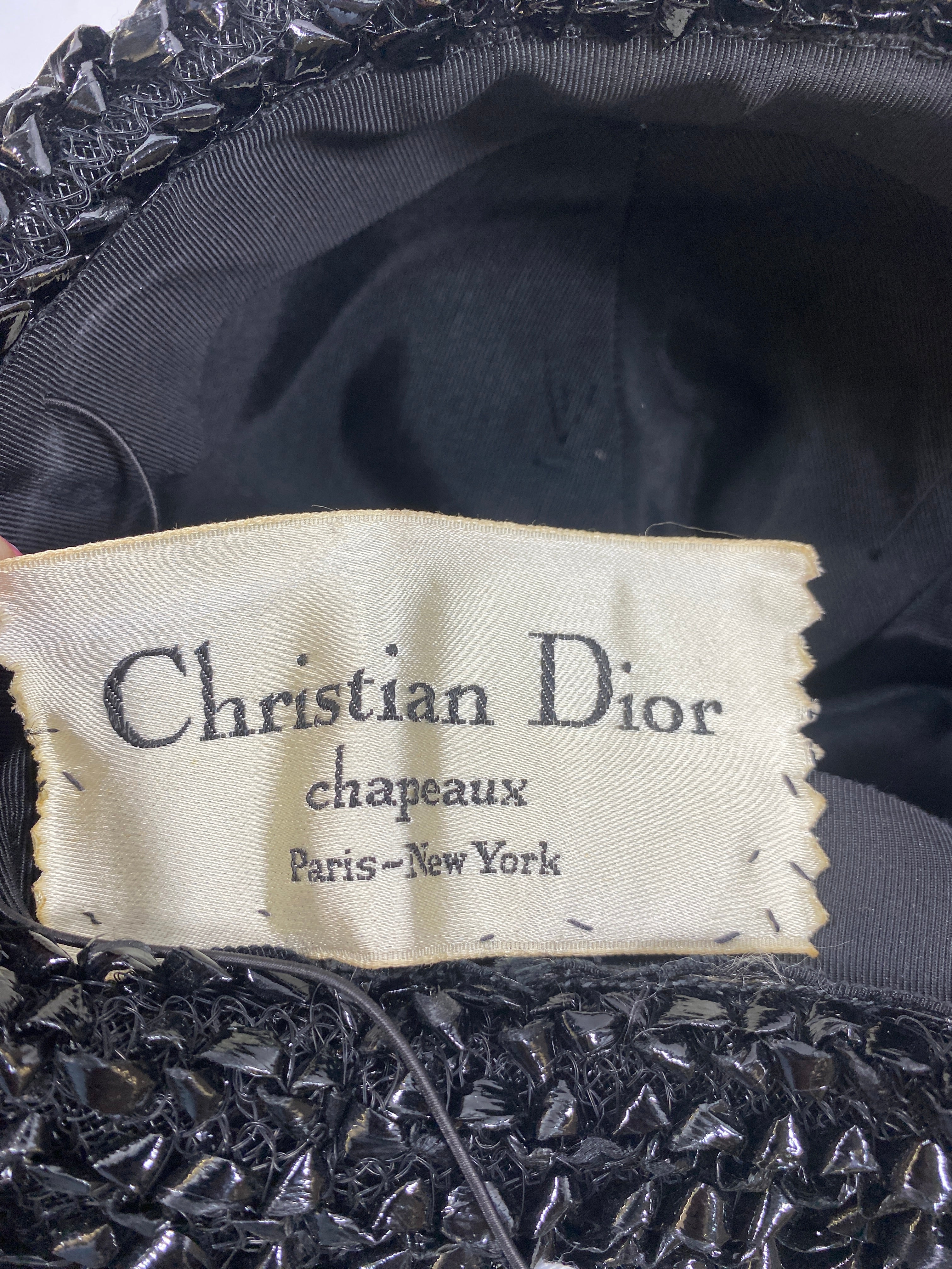 Vintage Christian Dior Black Cloth and Straw Bucket Hat