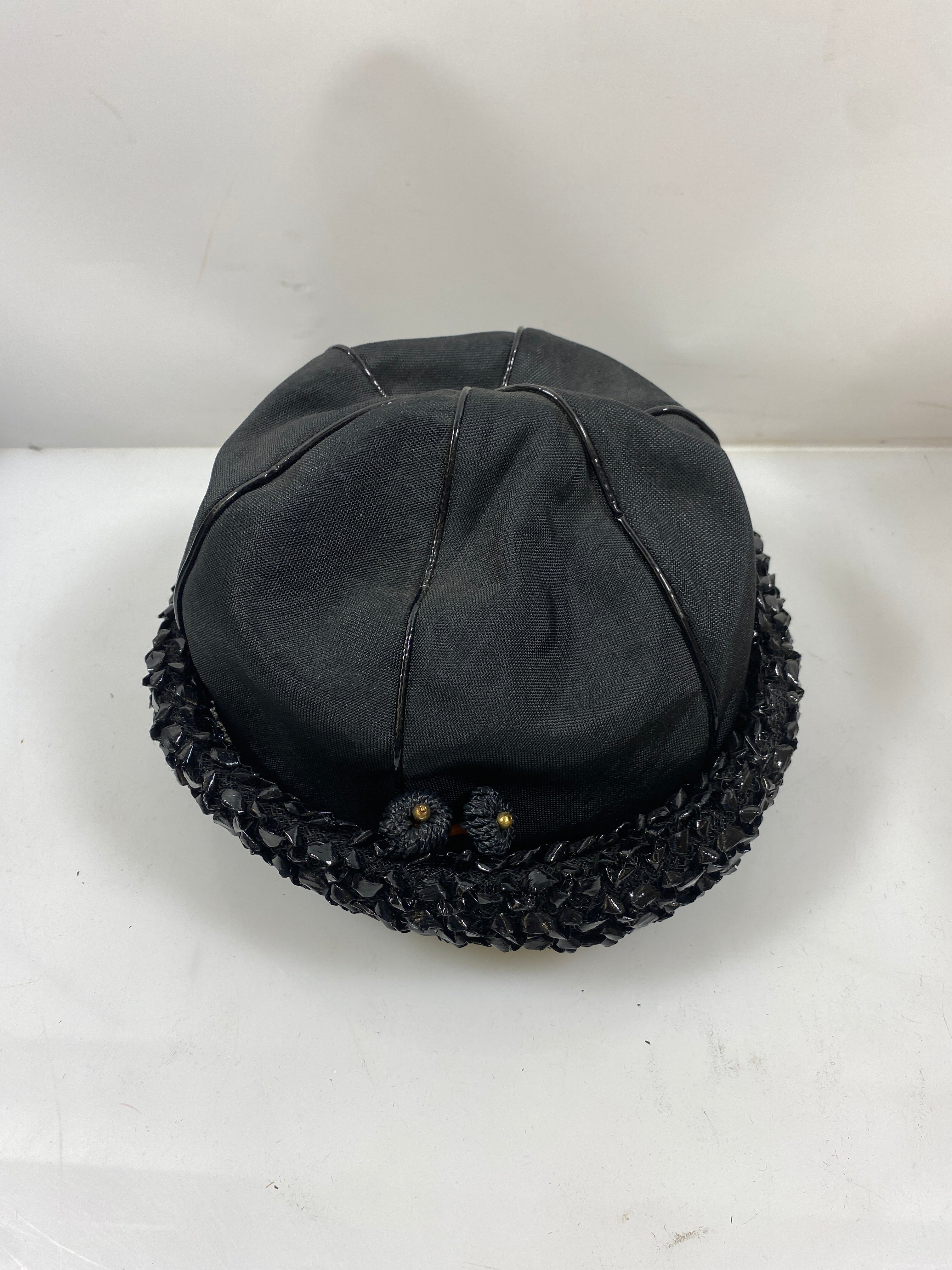 Vintage Christian Dior Black Cloth and Straw Bucket Hat