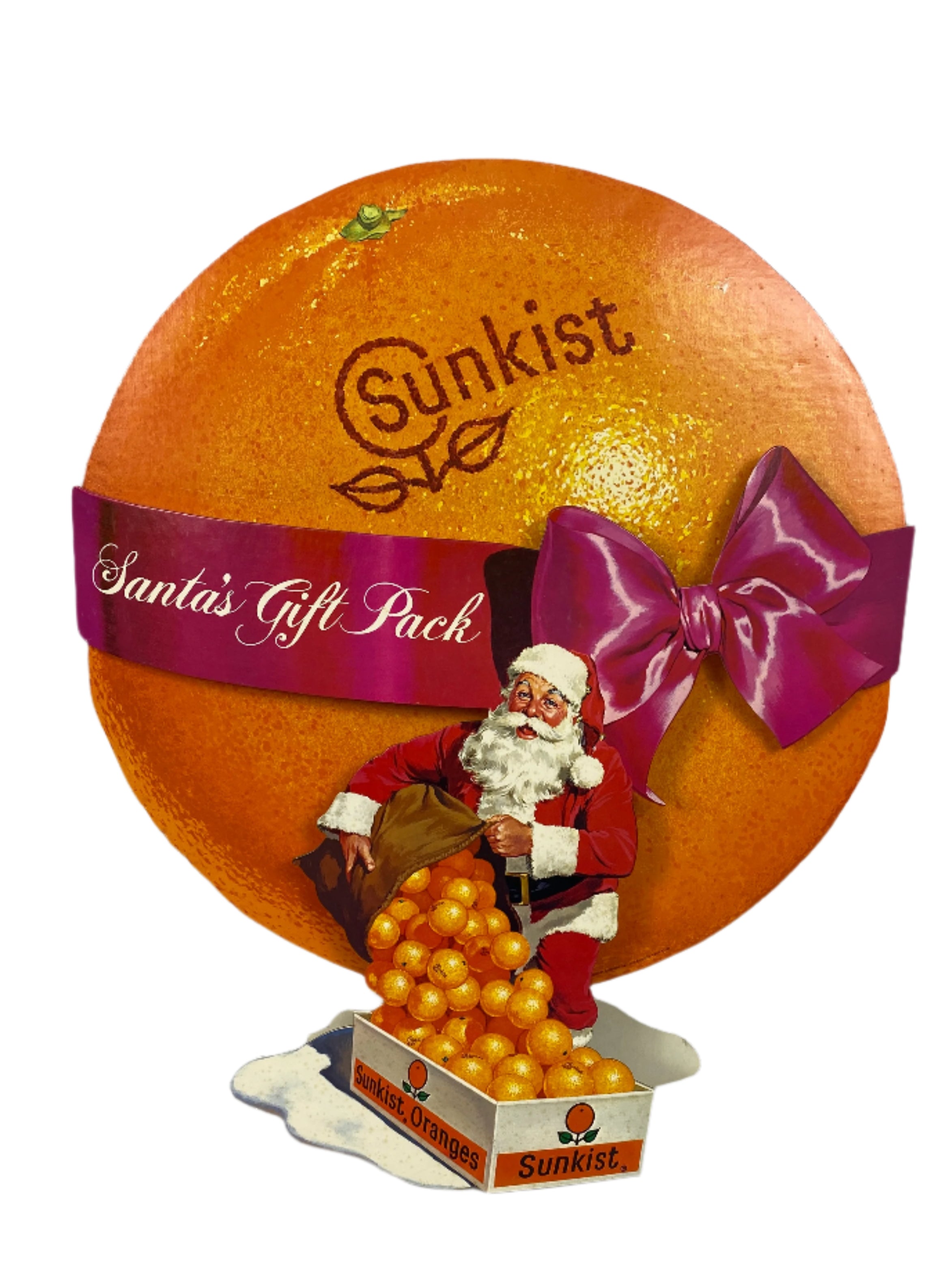 Vintage Double-Sided Sunkist Oranges Santa Store Display Sign