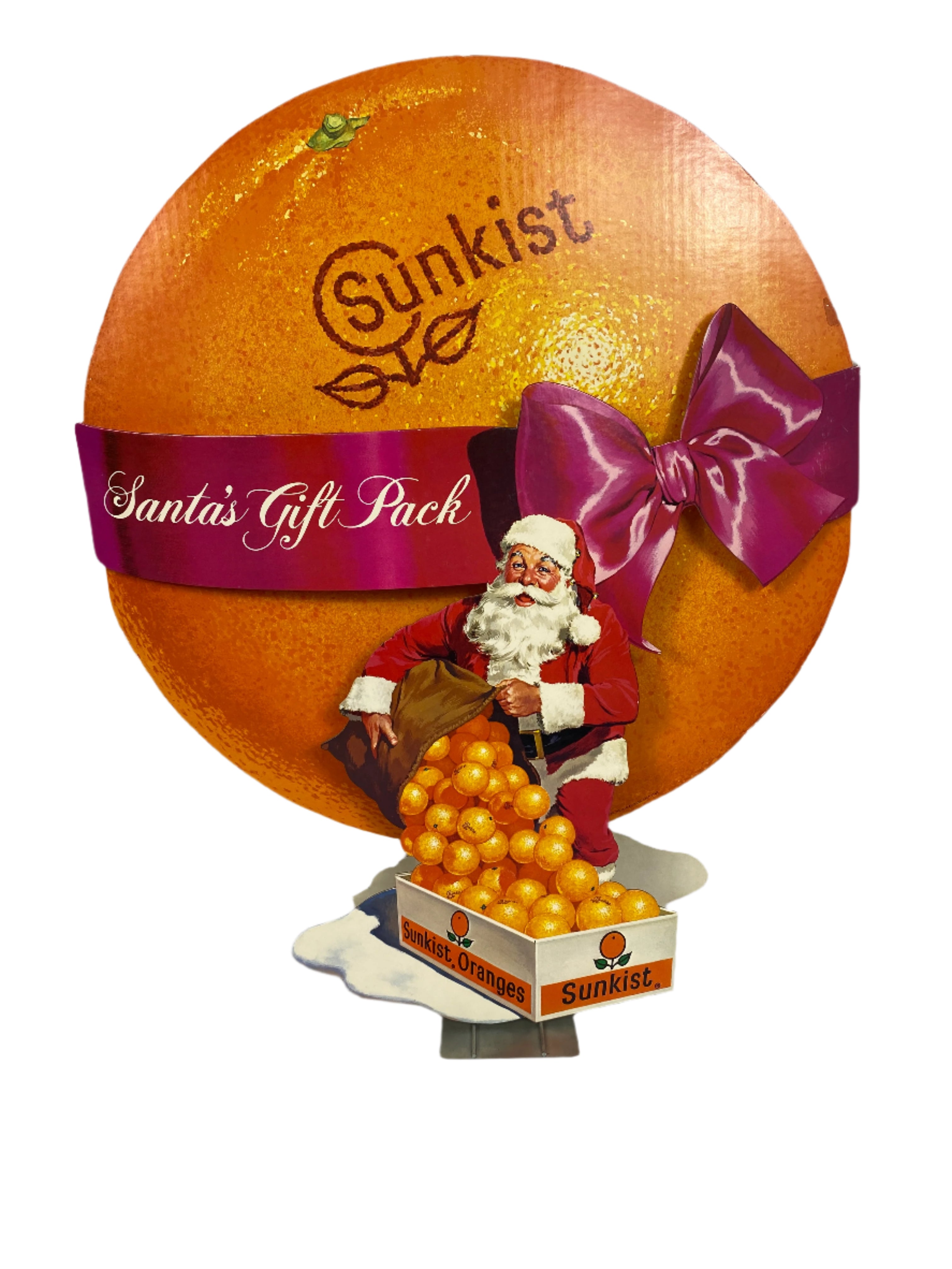 Vintage Double-Sided Sunkist Oranges Santa Store Display Sign
