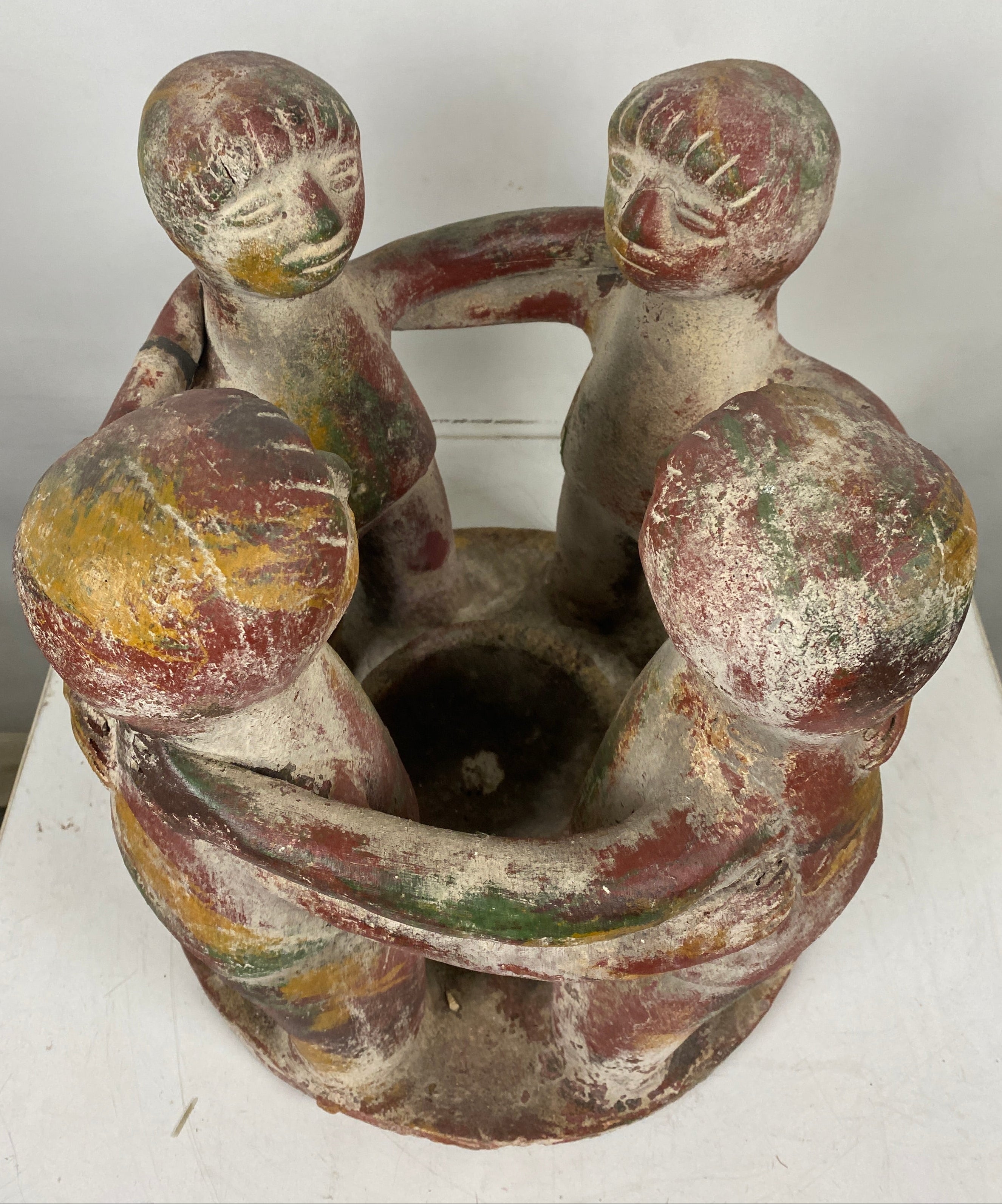 Vintage Folk Art Four Figure Candle Holder