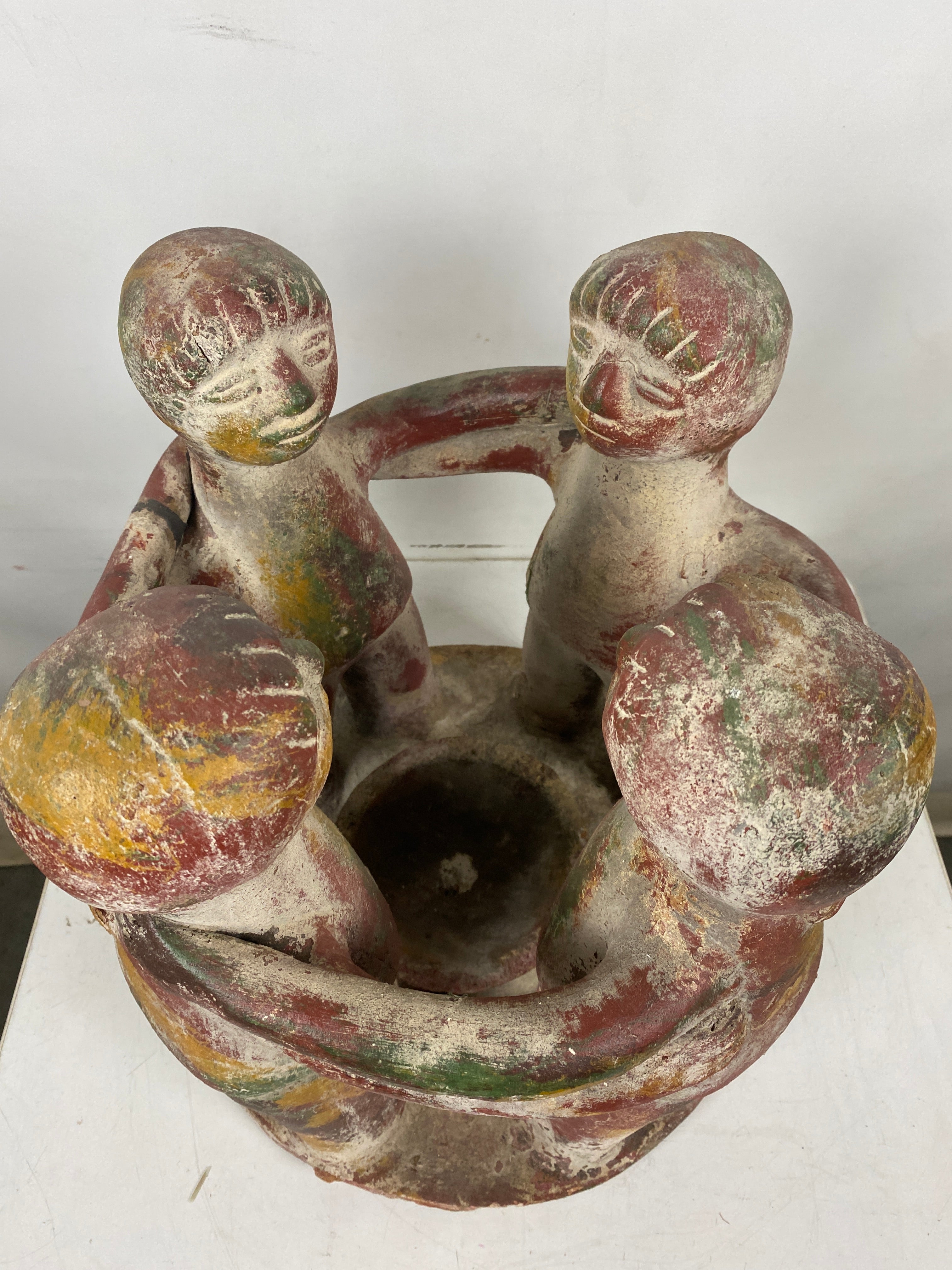 Vintage Folk Art Four Figure Candle Holder