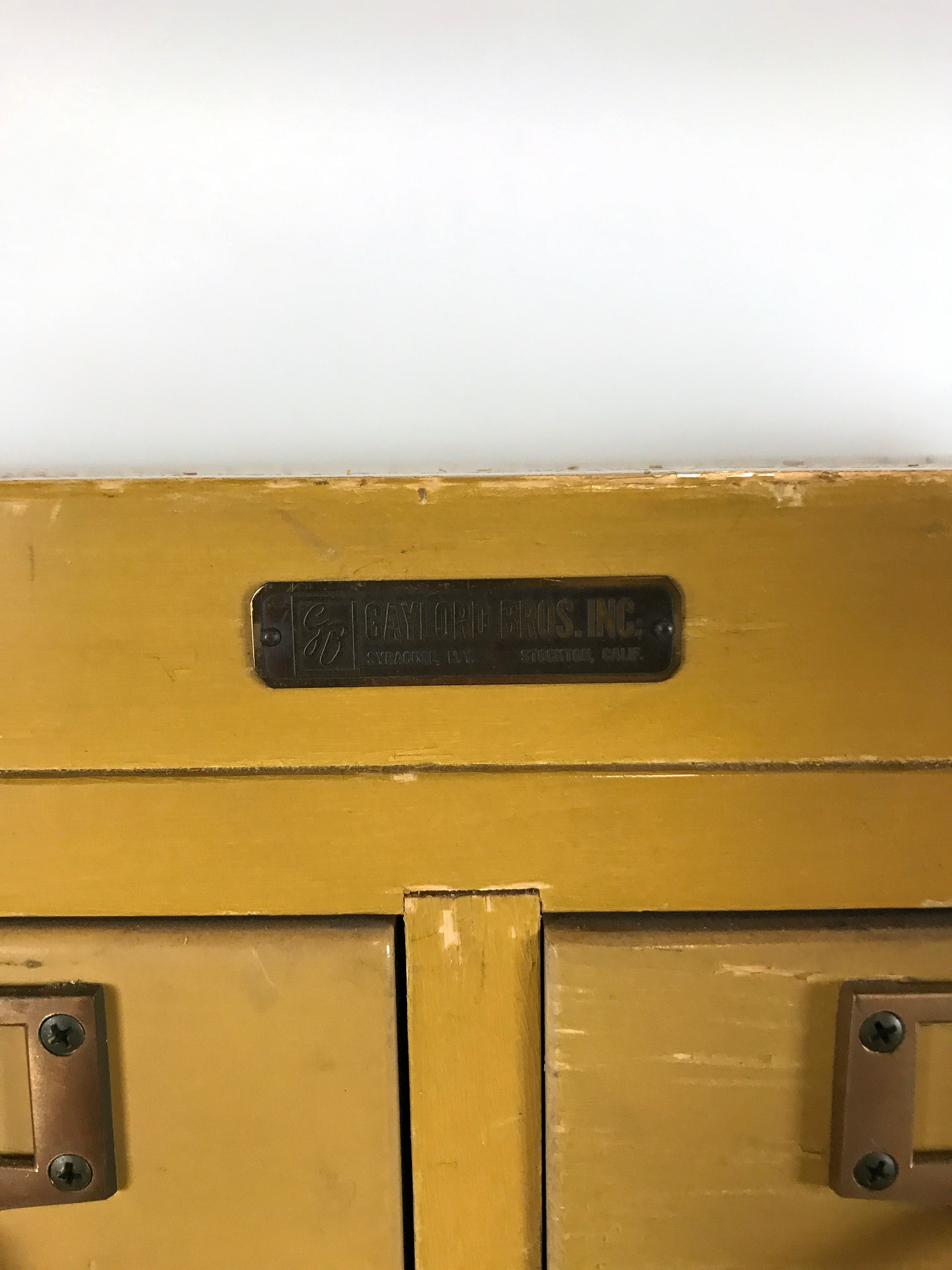 Vintage Gaylord Bros. 60-Drawer Library Card Catalog with Detroit Arsenal Badges
