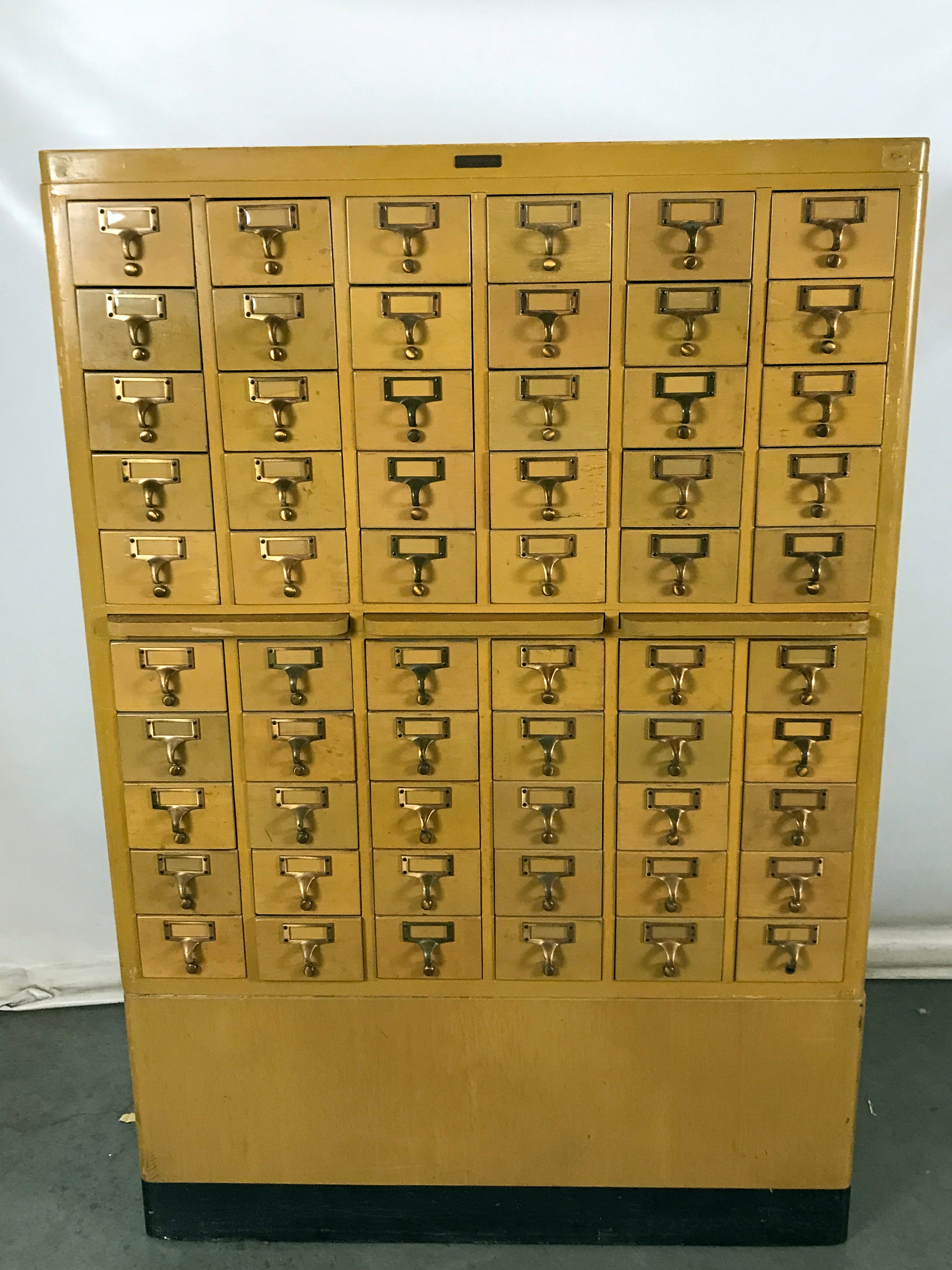 Vintage Gaylord Bros. 60-Drawer Library Card Catalog with Detroit Arsenal Badges
