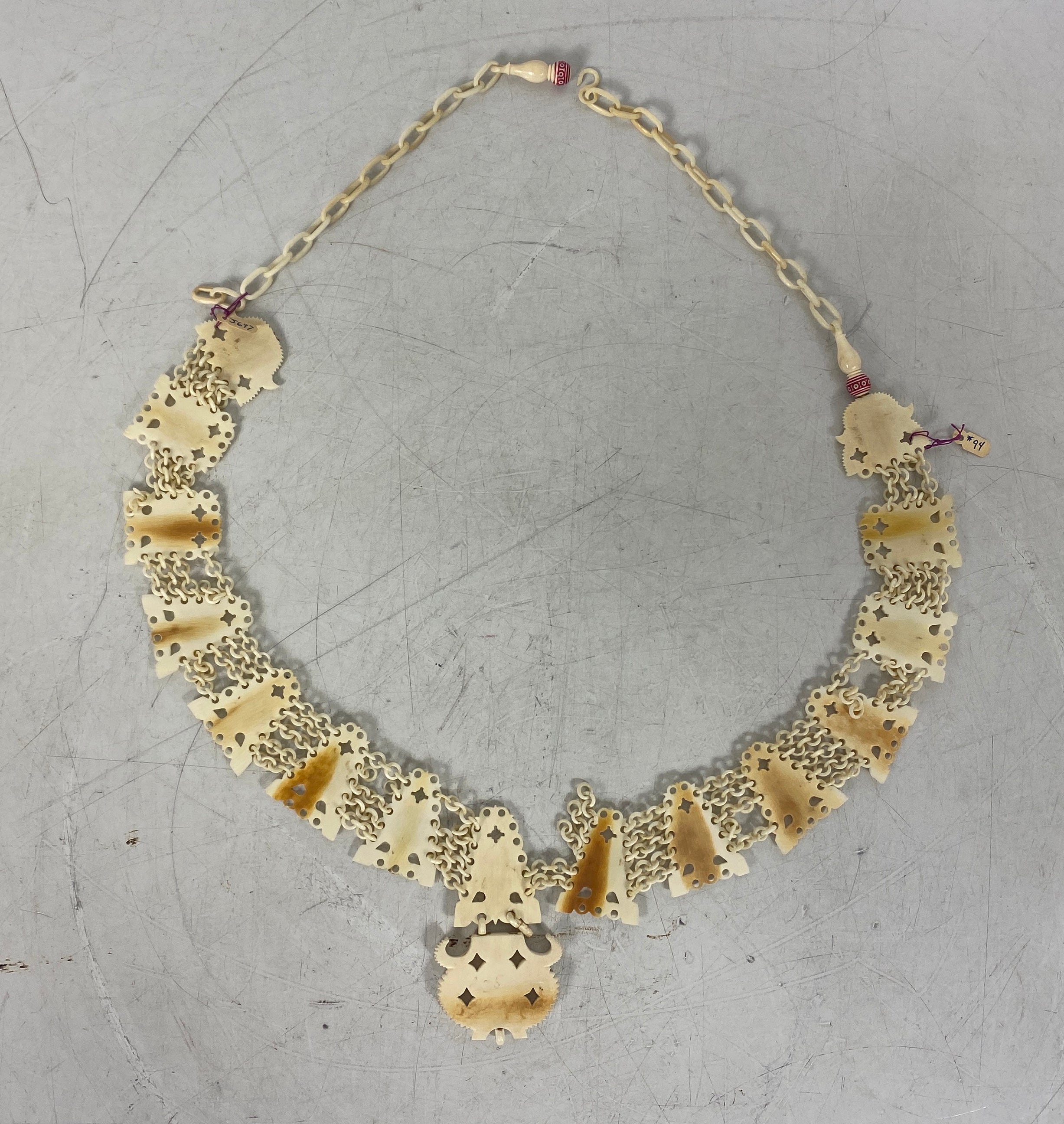 Vintage Indian Hand-Carved White Bone Necklace