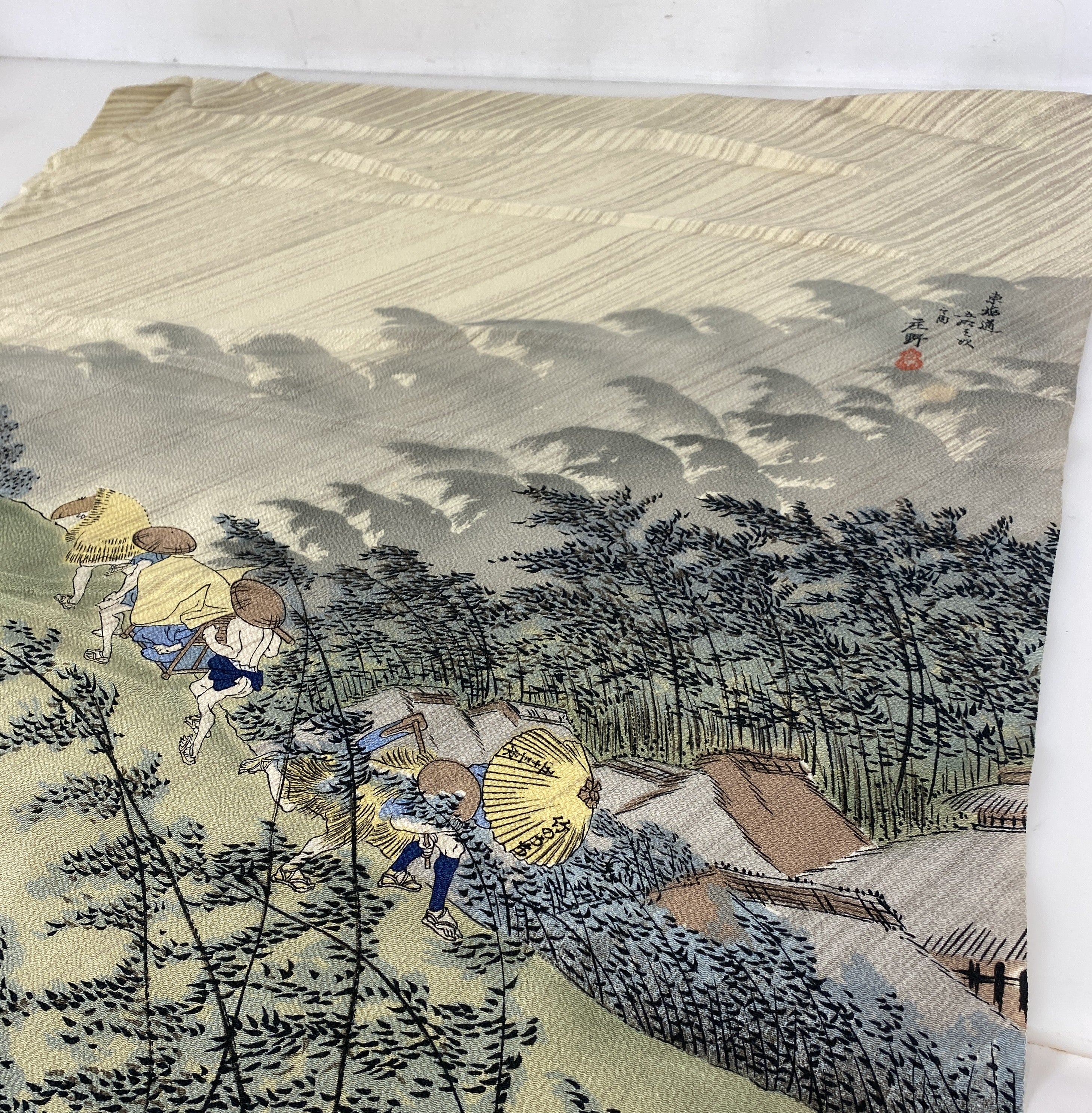 Vintage Japanese White Silk Print