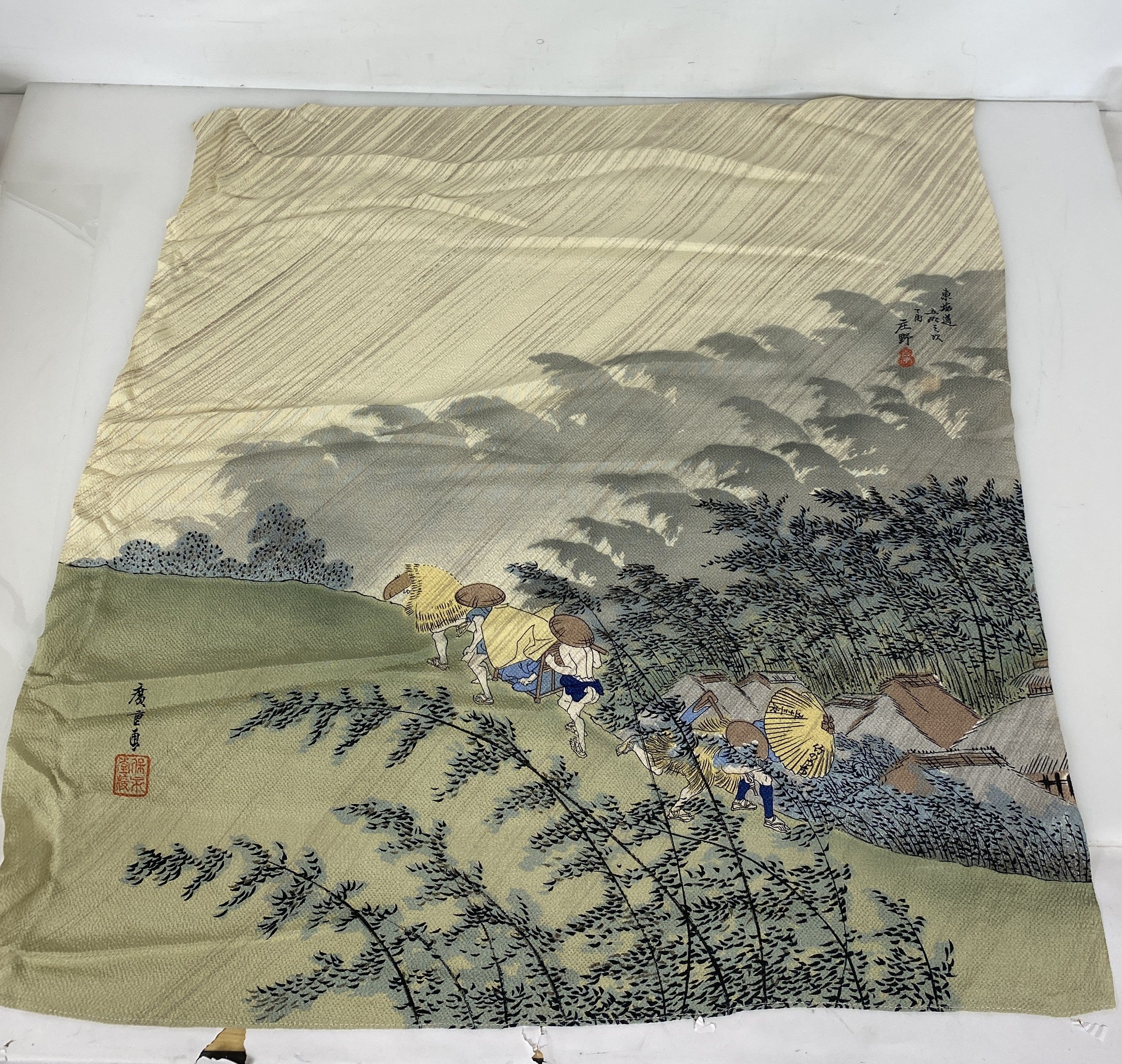 Vintage Japanese White Silk Print