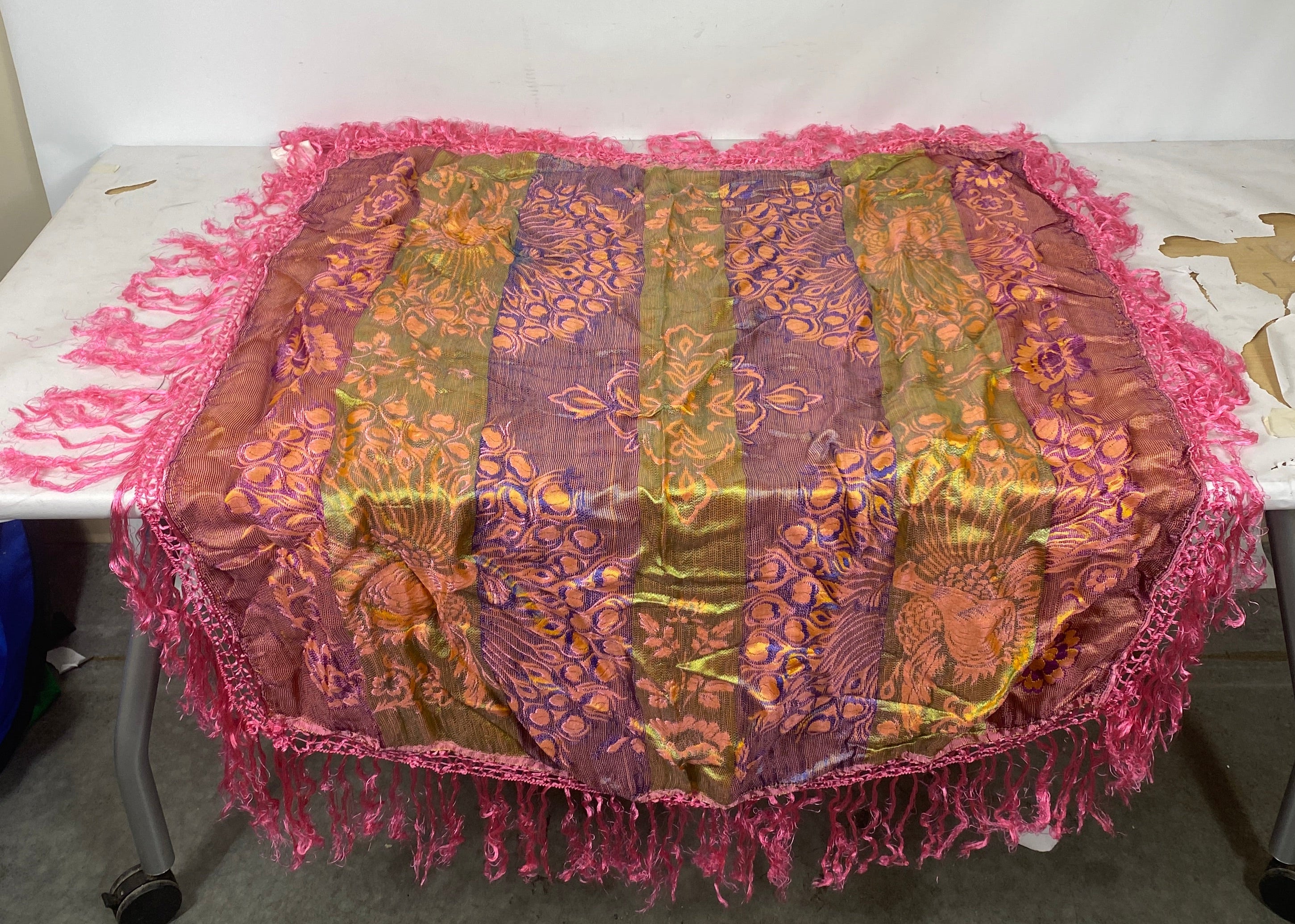 Vintage Late 1970s Multicolored Peacock Print Shawl