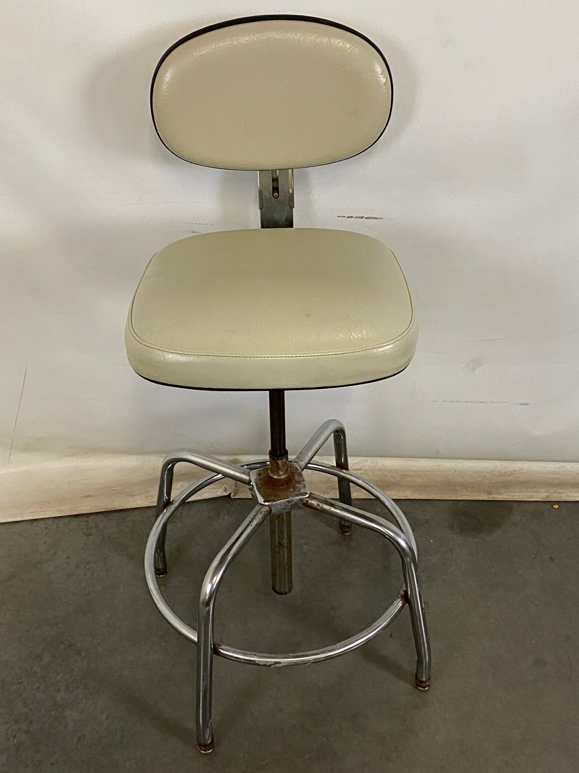 Vintage Lift-Lok Biege Adjustable Stool/Chair with Back Rest