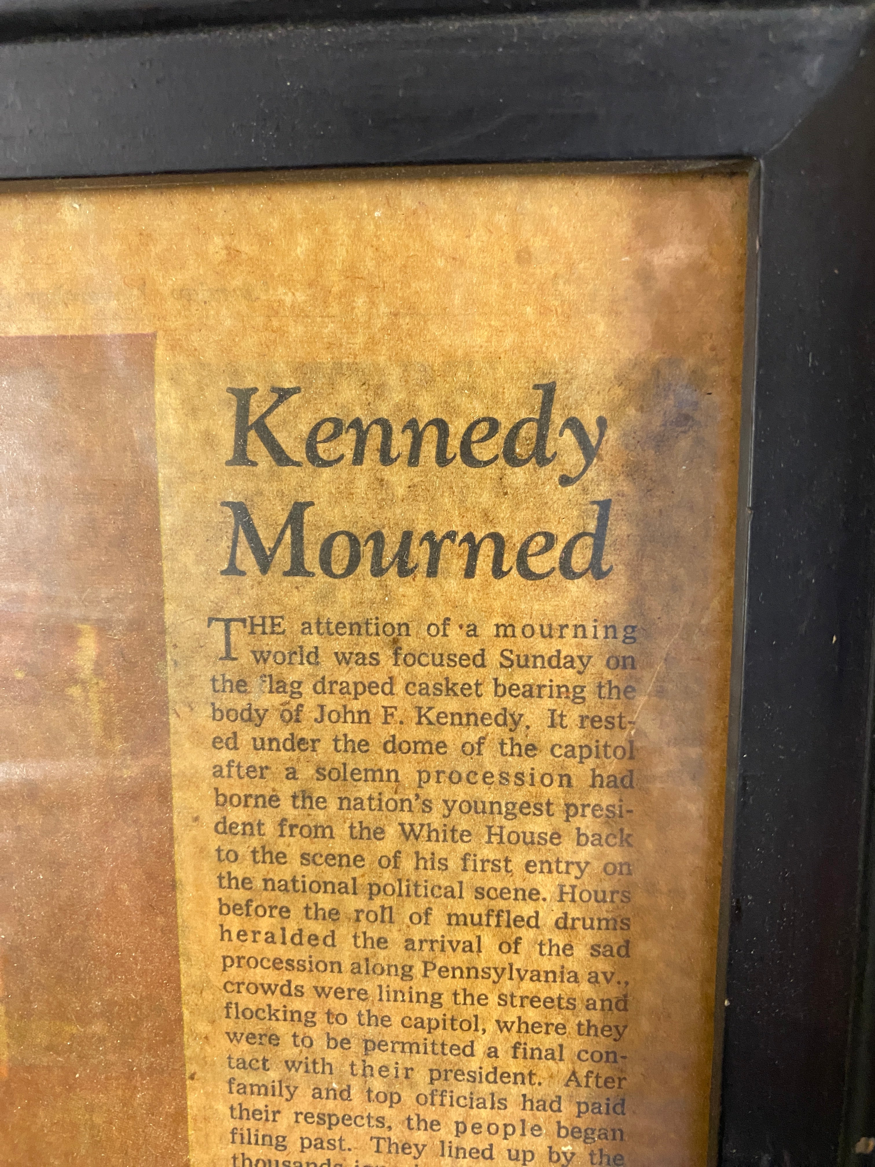Vintage Newspaper Clipping of Kennedy's Funeral Framed