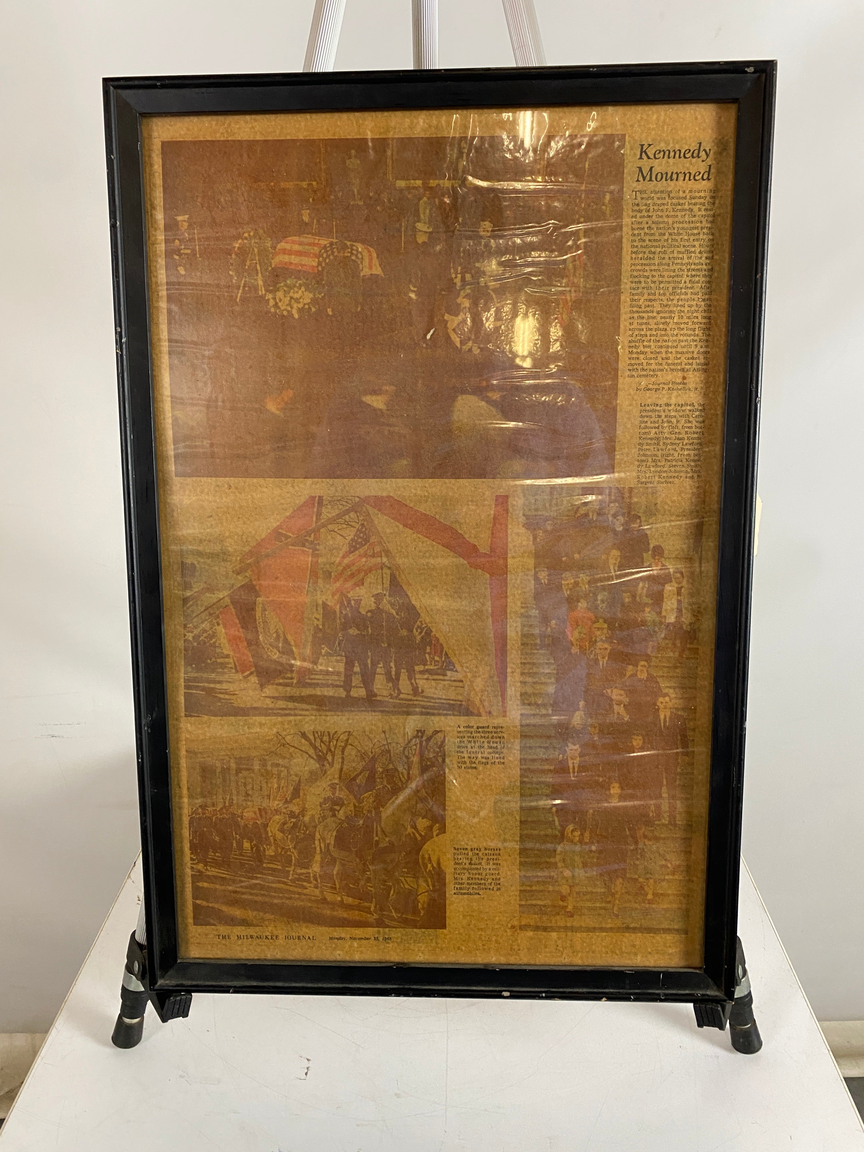 Vintage Newspaper Clipping of Kennedy's Funeral Framed