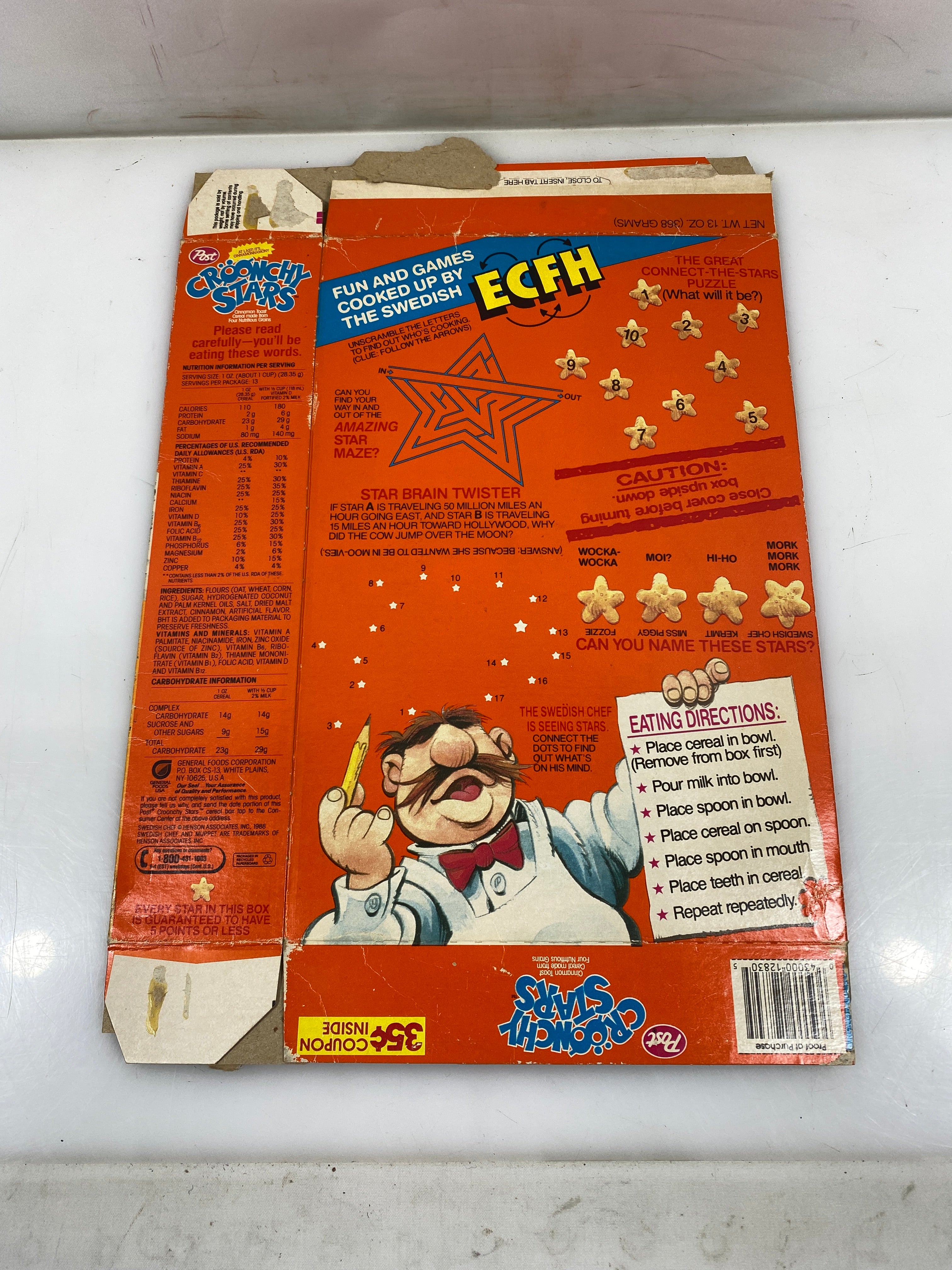Vintage Post Croonchy Stars Empty Cereal Box with The Muppets The Swedish Chef