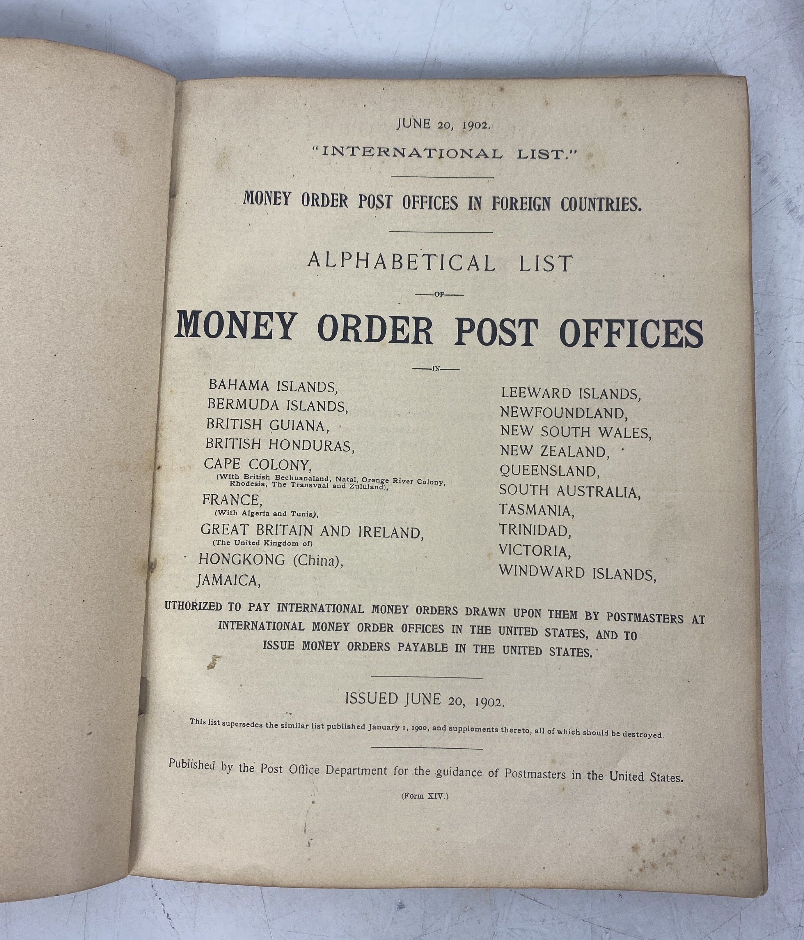 Vintage Post Office Book Money Order Offices in Foreign Countries 1902