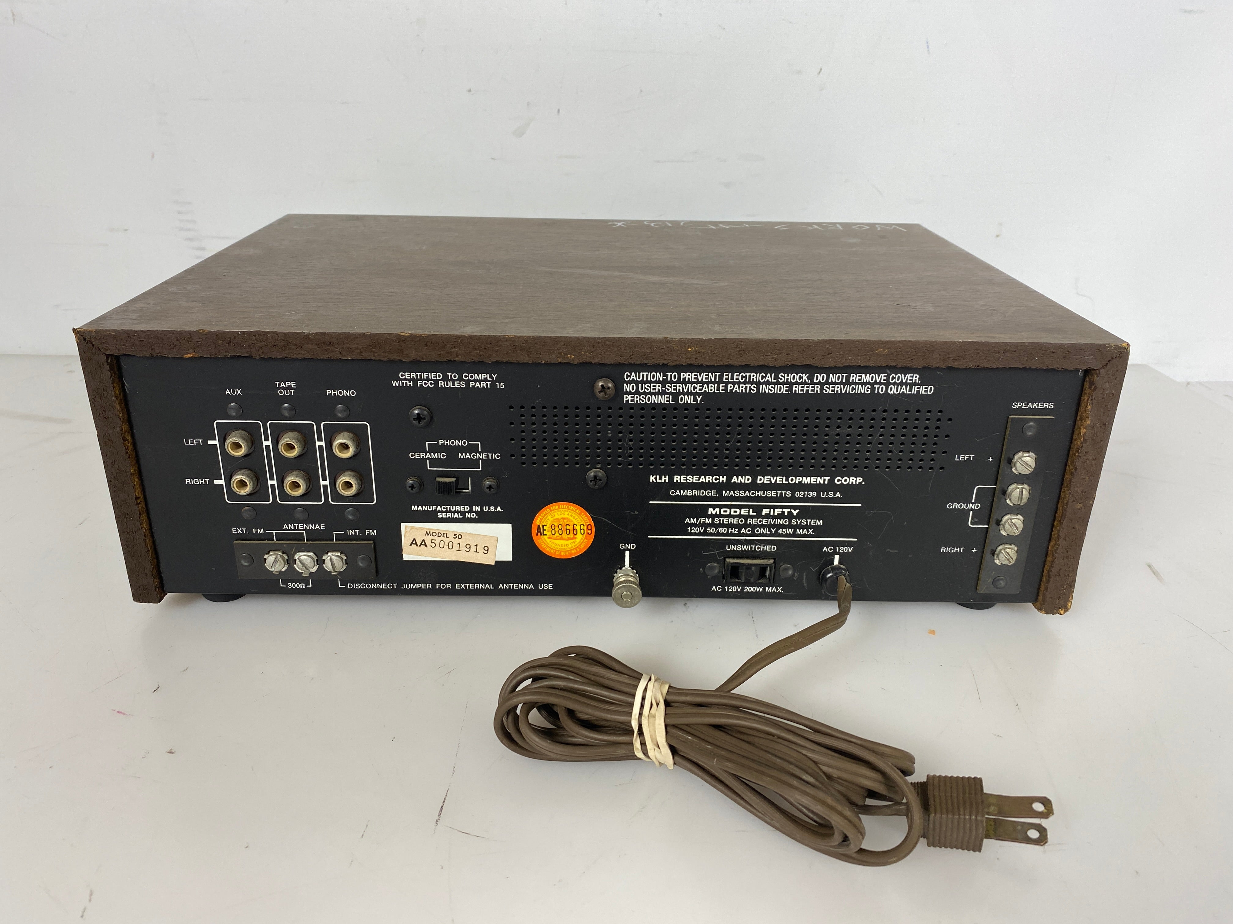 Vintage Rare KLH Model Fifty AM/FM Stereo Receiving System