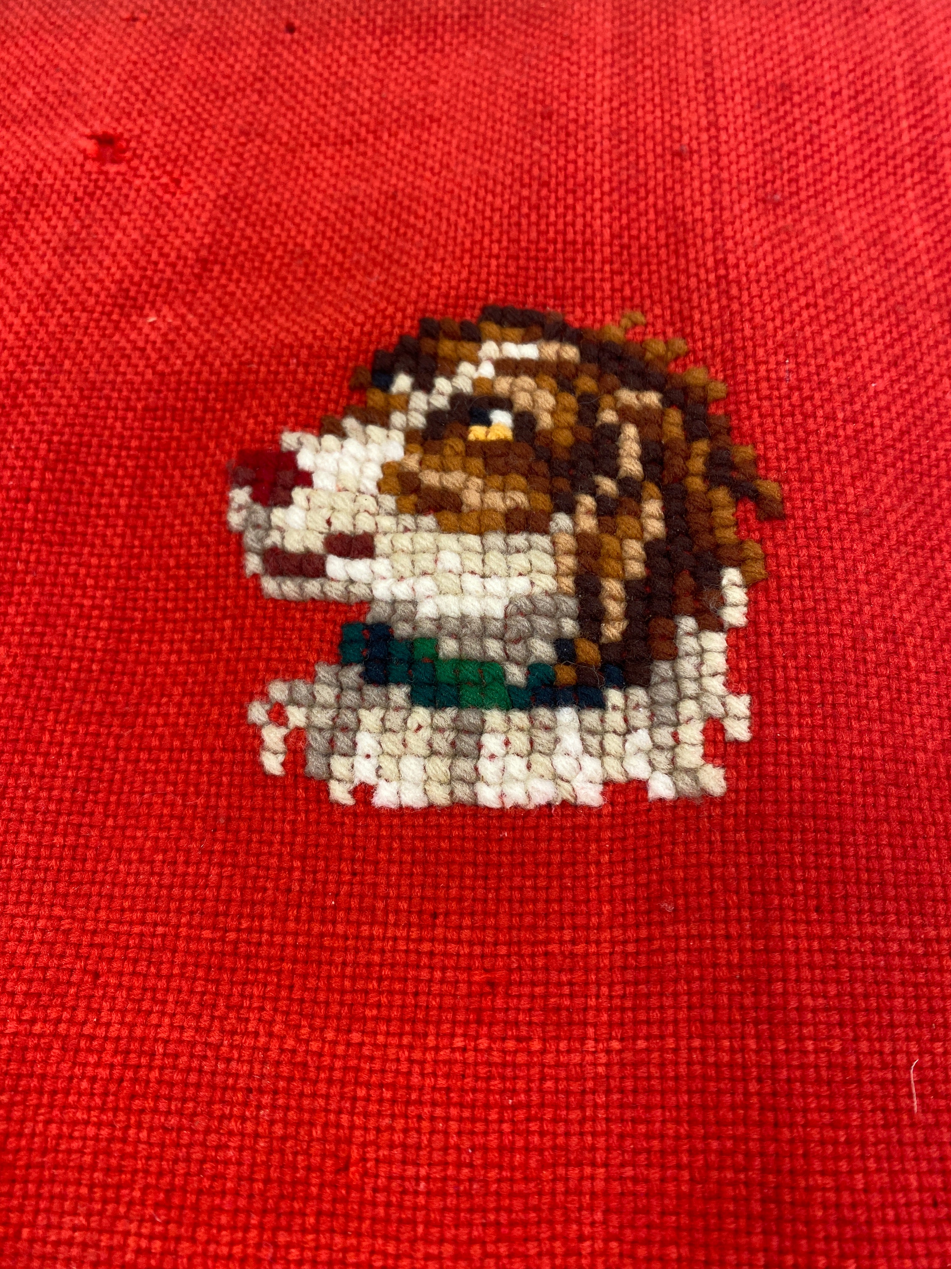Vintage Red Embroidery Piece Dog Head and M