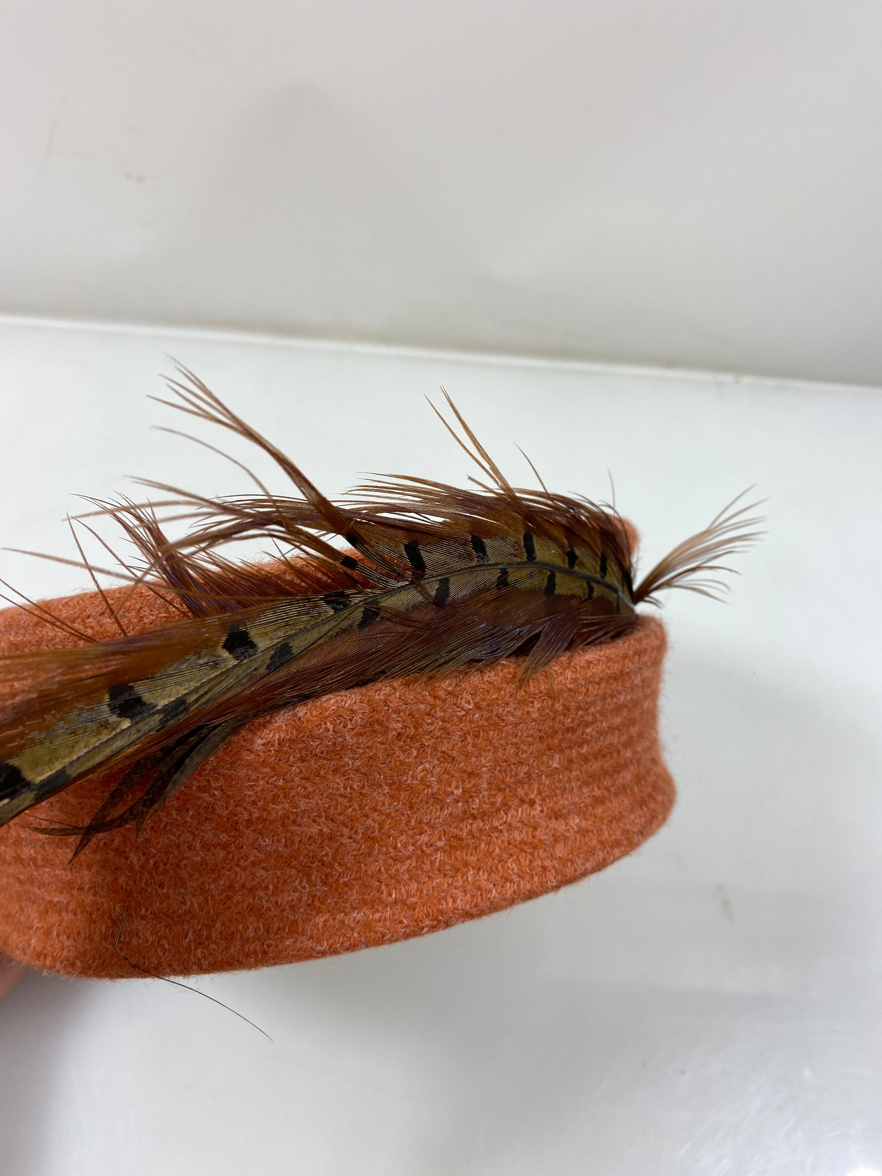 Vintage Red Pill Box Hat with Pheasant Feather