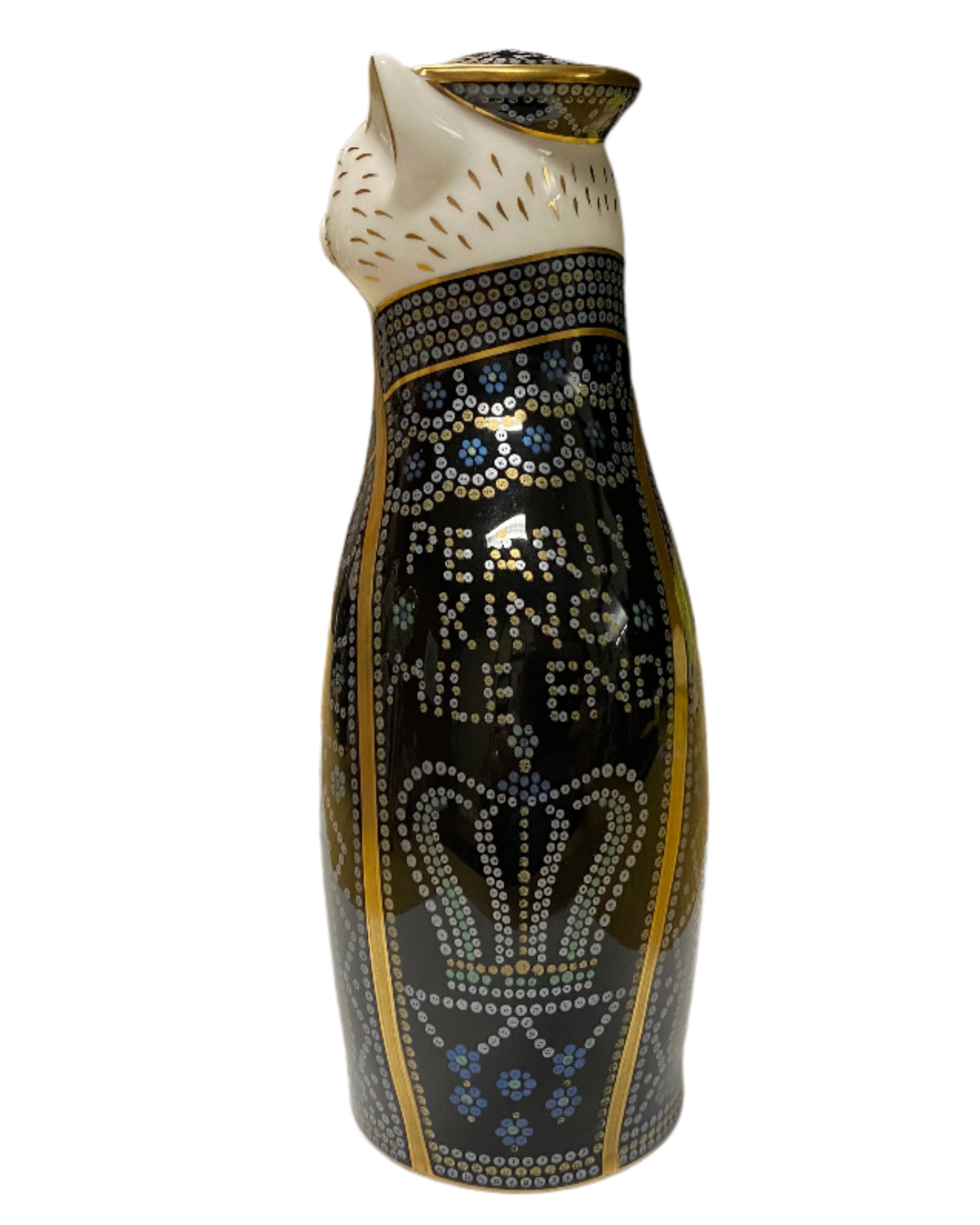 Vintage Royal Crown Derby Pearly King Cat Figurine