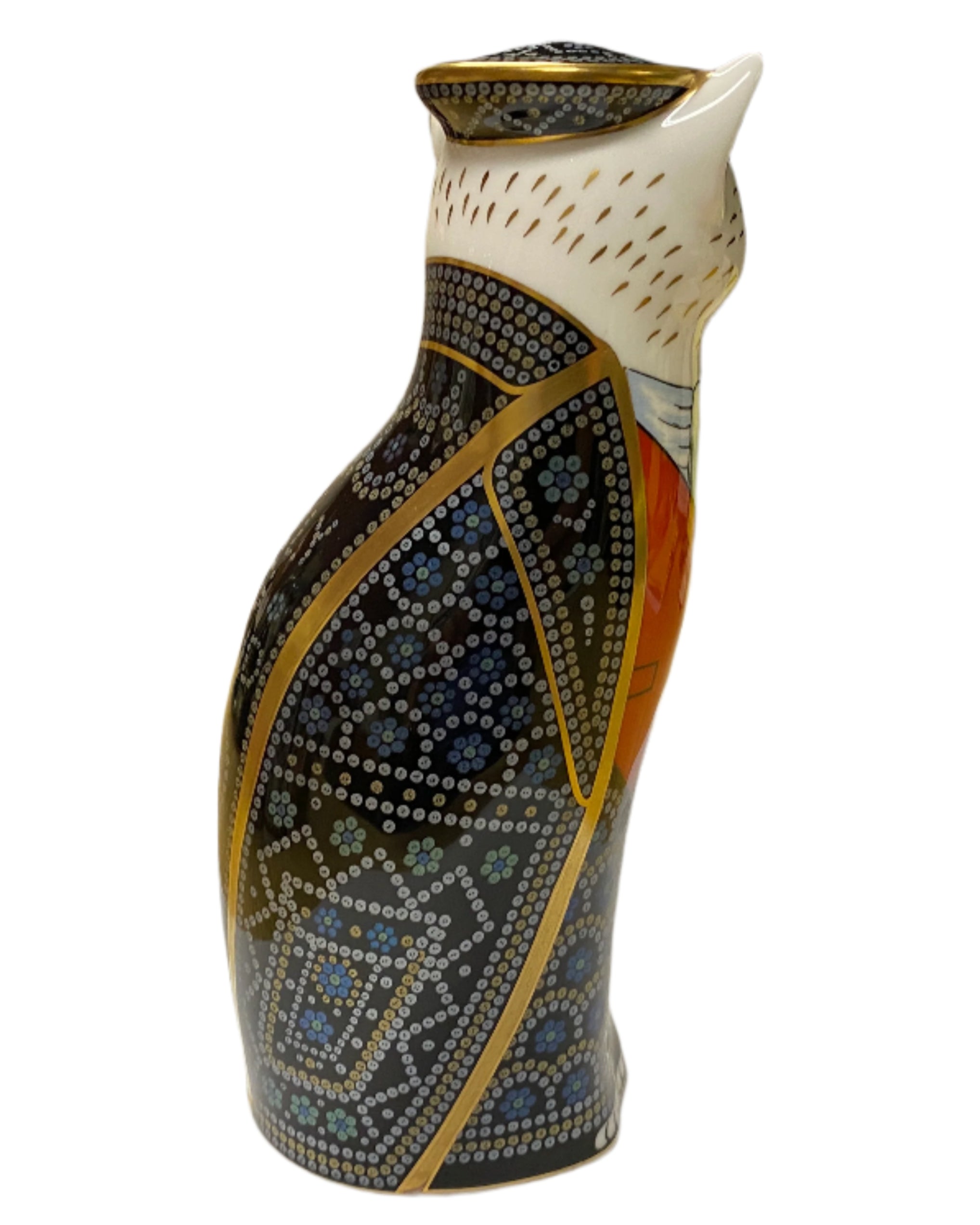 Vintage Royal Crown Derby Pearly King Cat Figurine