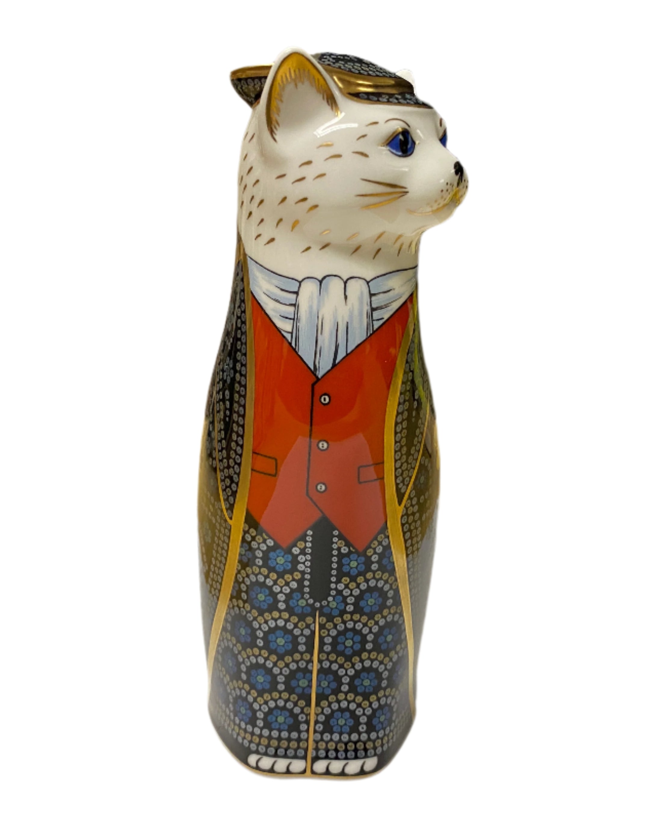 Vintage Royal Crown Derby Pearly King Cat Figurine