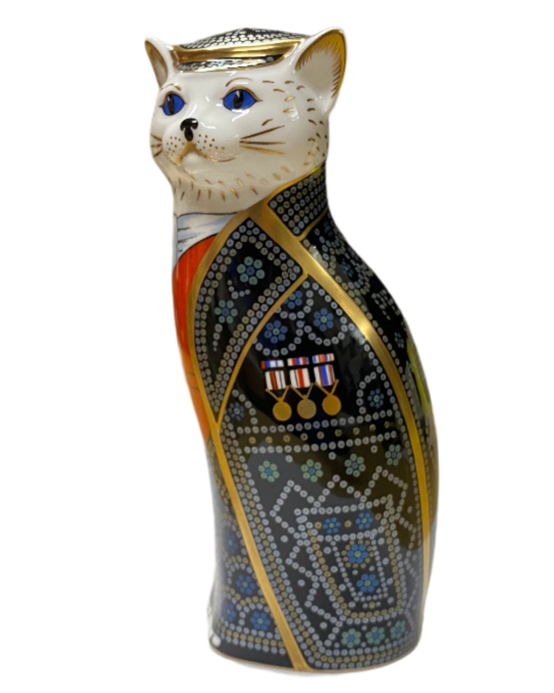 Vintage Royal Crown Derby Pearly King Cat Figurine