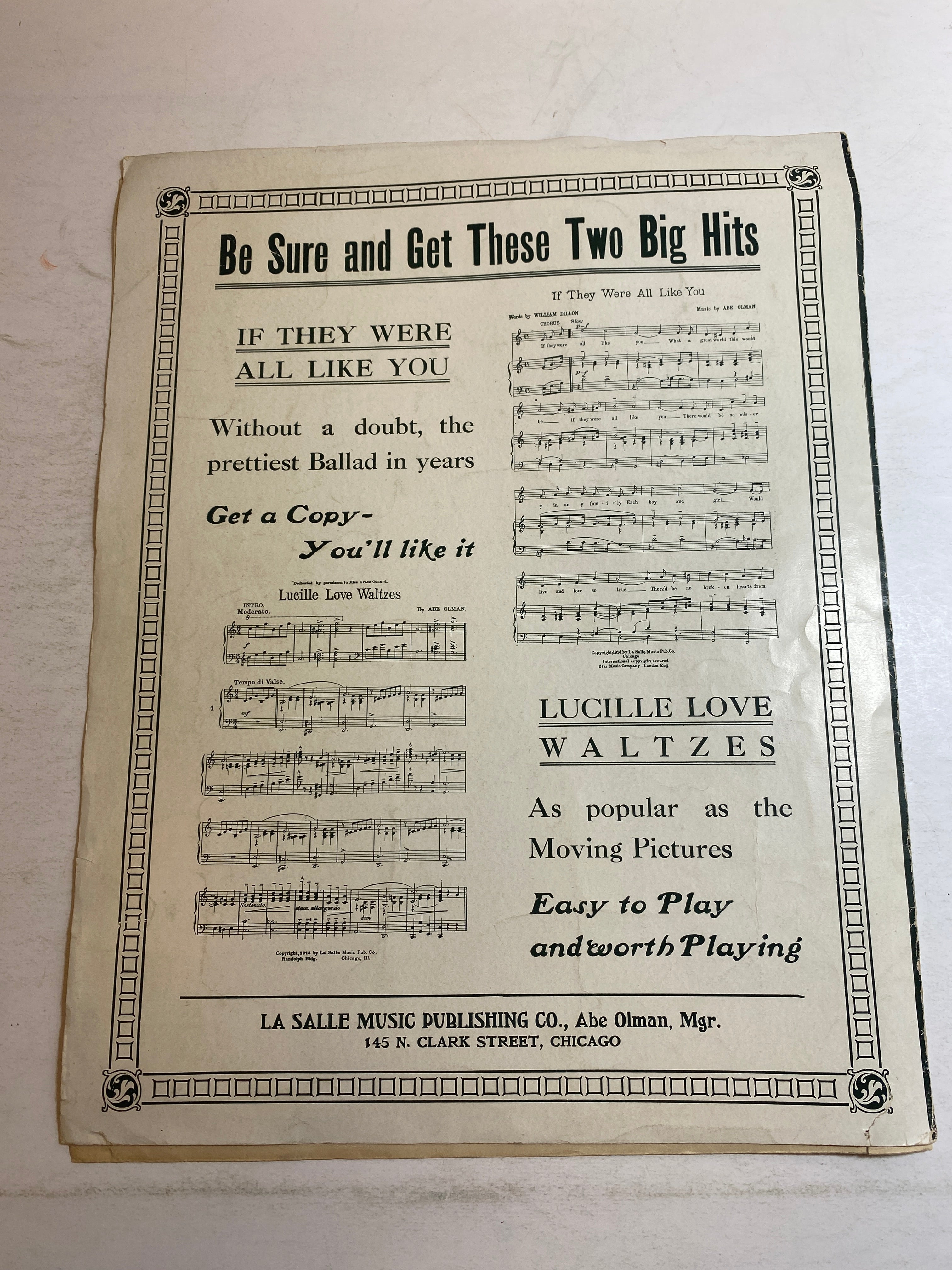 Vintage Sheet Music Down Among the Sheltering Palms