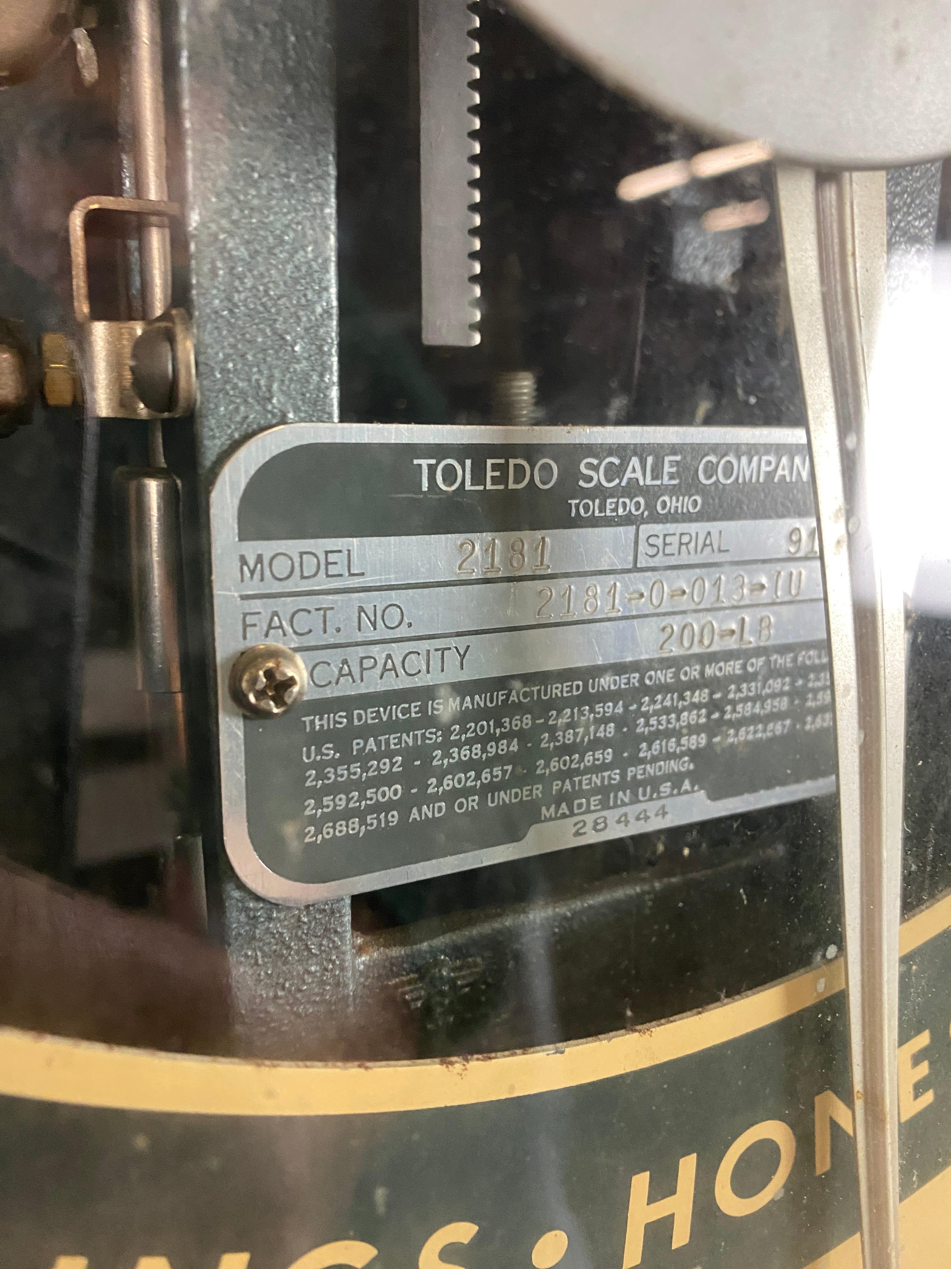 Vintage Toledo #2181 Industrial Honest Weight Scale *Does Not Work*