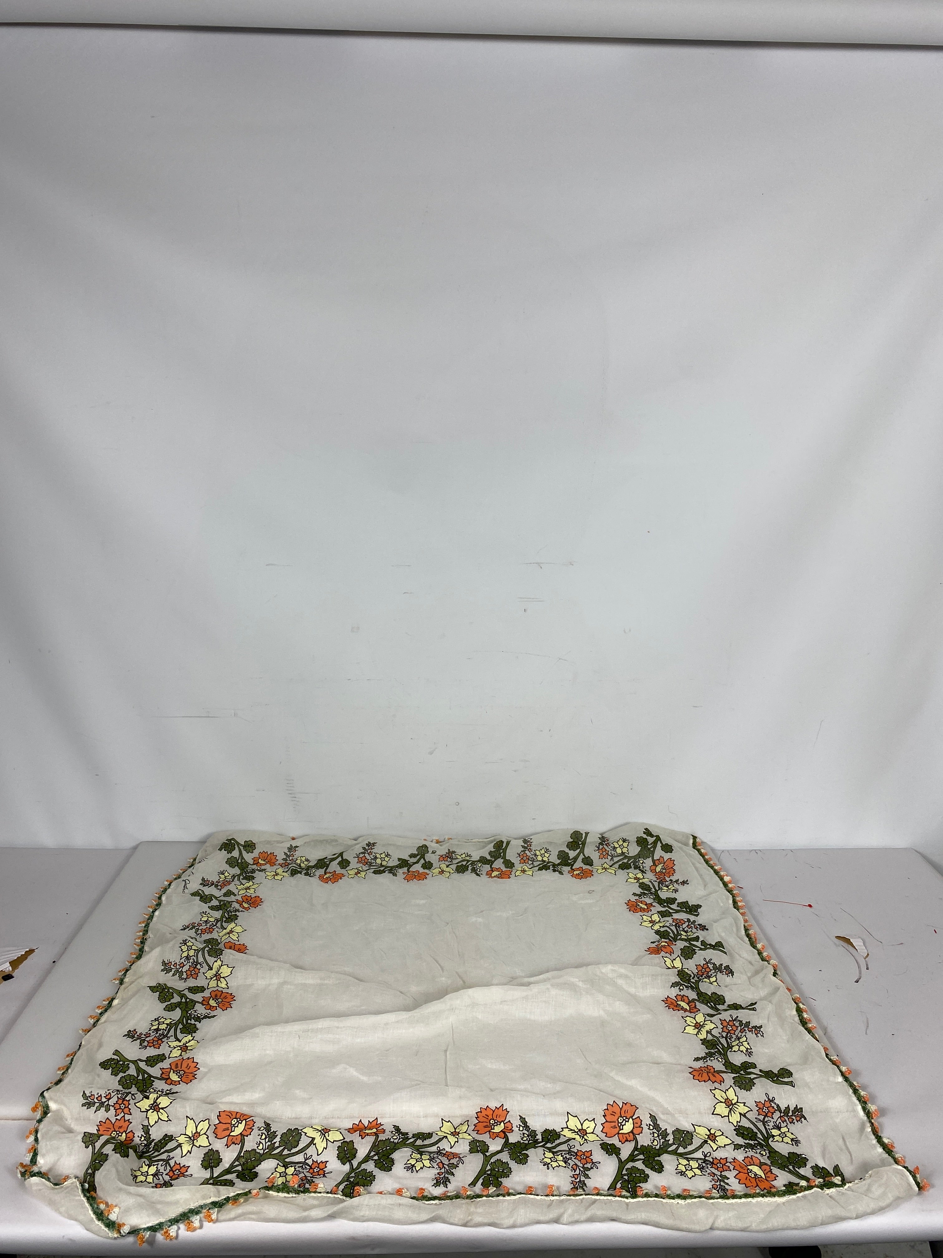 Vintage Turkish Scarf with Handmade Crochet Trim