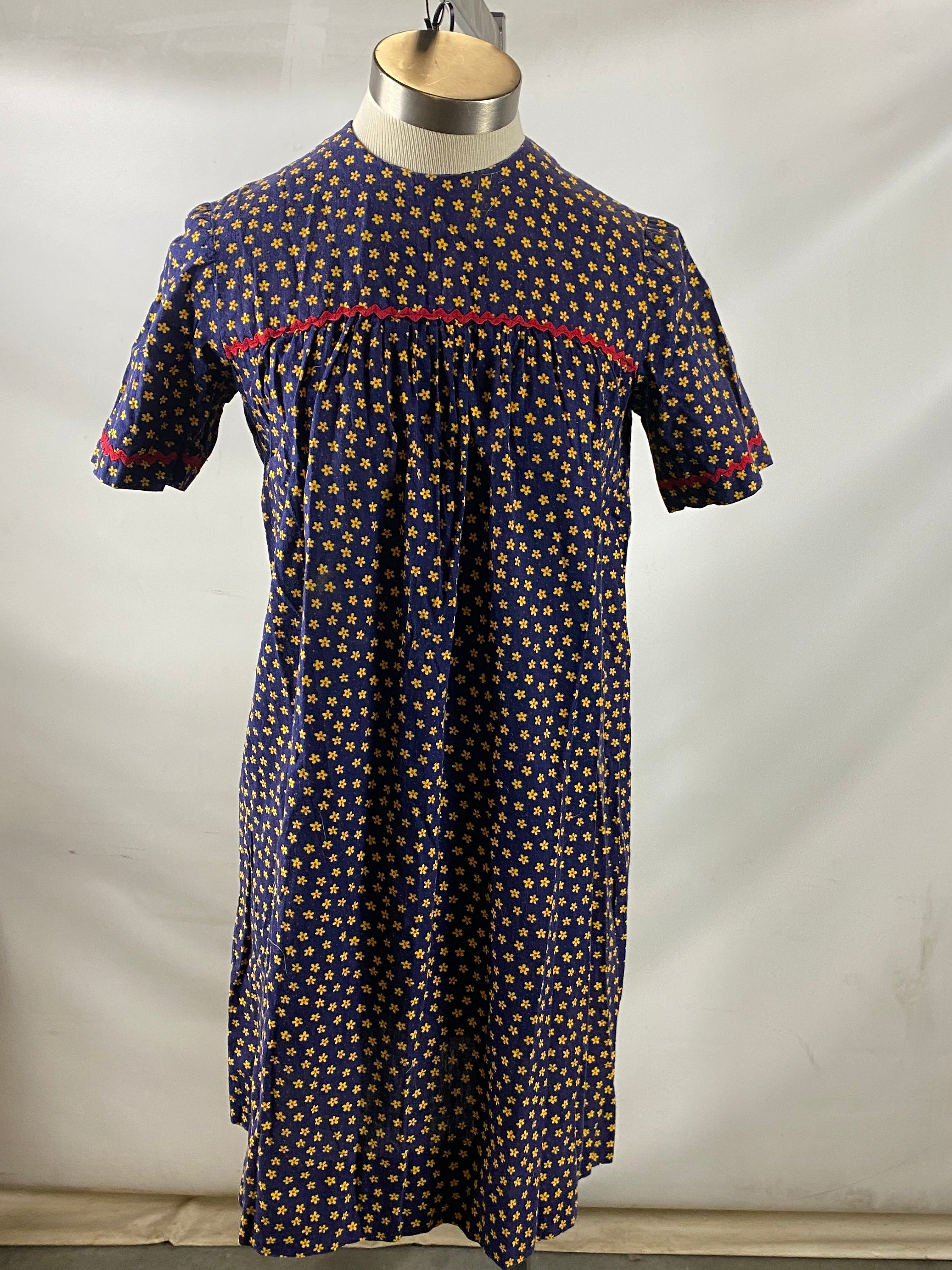 Vintage Women's Blue Flower Print Dress