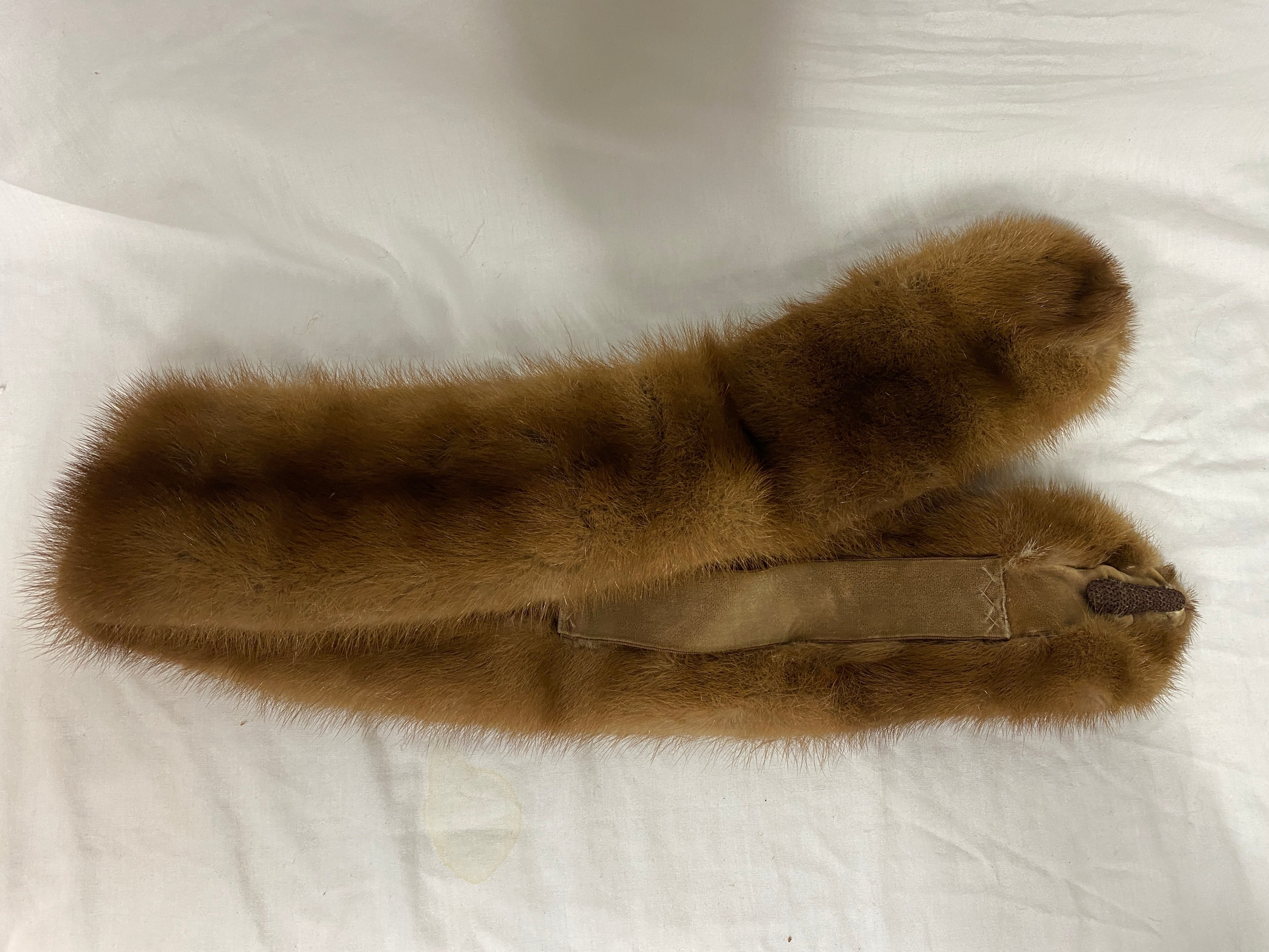 Vintage Women's Genuine Mink Fur Brown Collar Stole Scarf Wrap w/ Clips