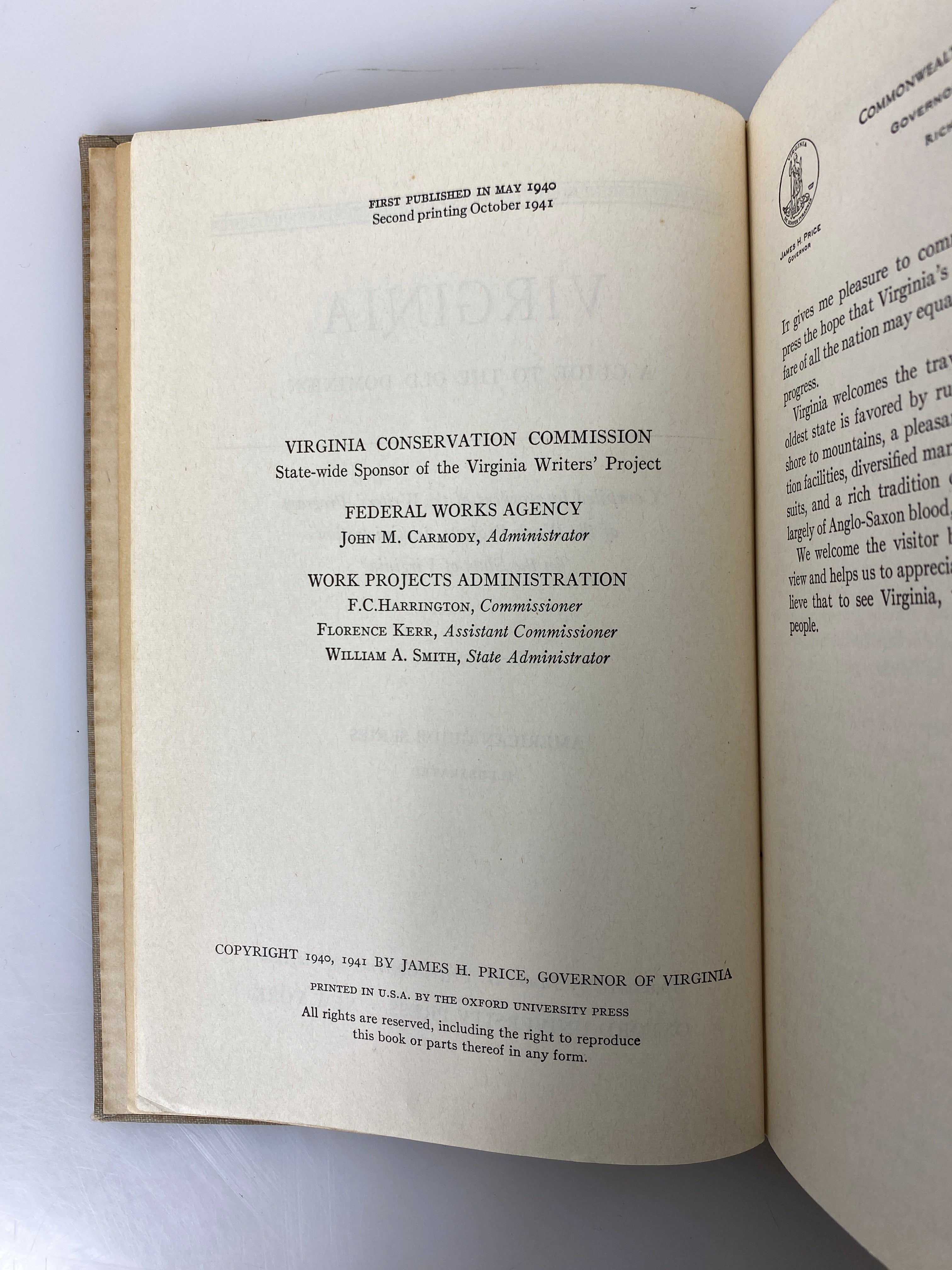 Virginia A Guide to the Old Dominion 1941 WPA Second Printing HC