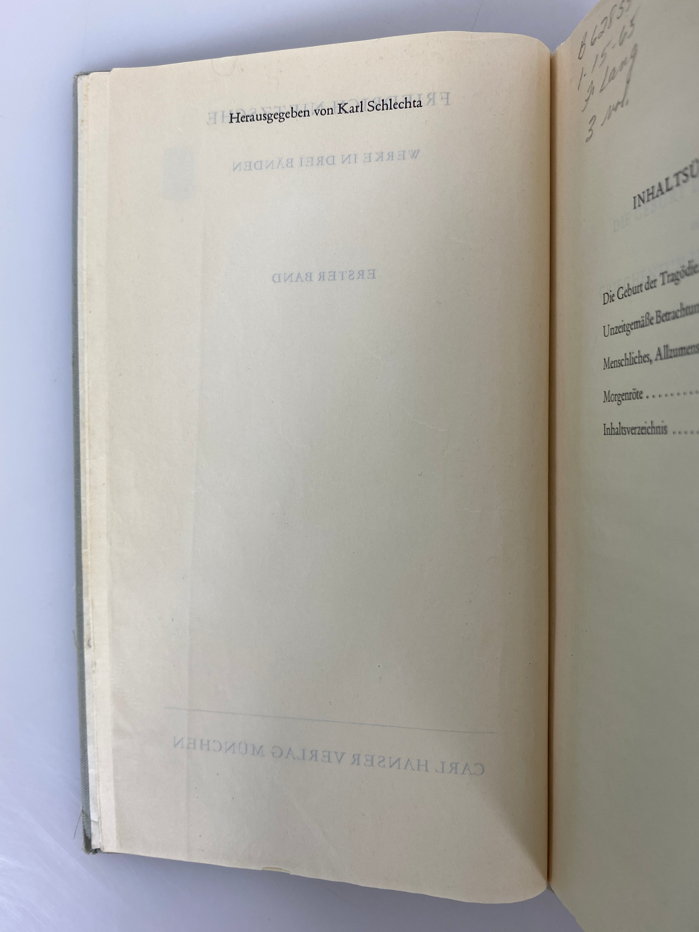 Vols I & III Friedrich Nietzsche Works in 3 Volumes in German 1960 Ex-Library