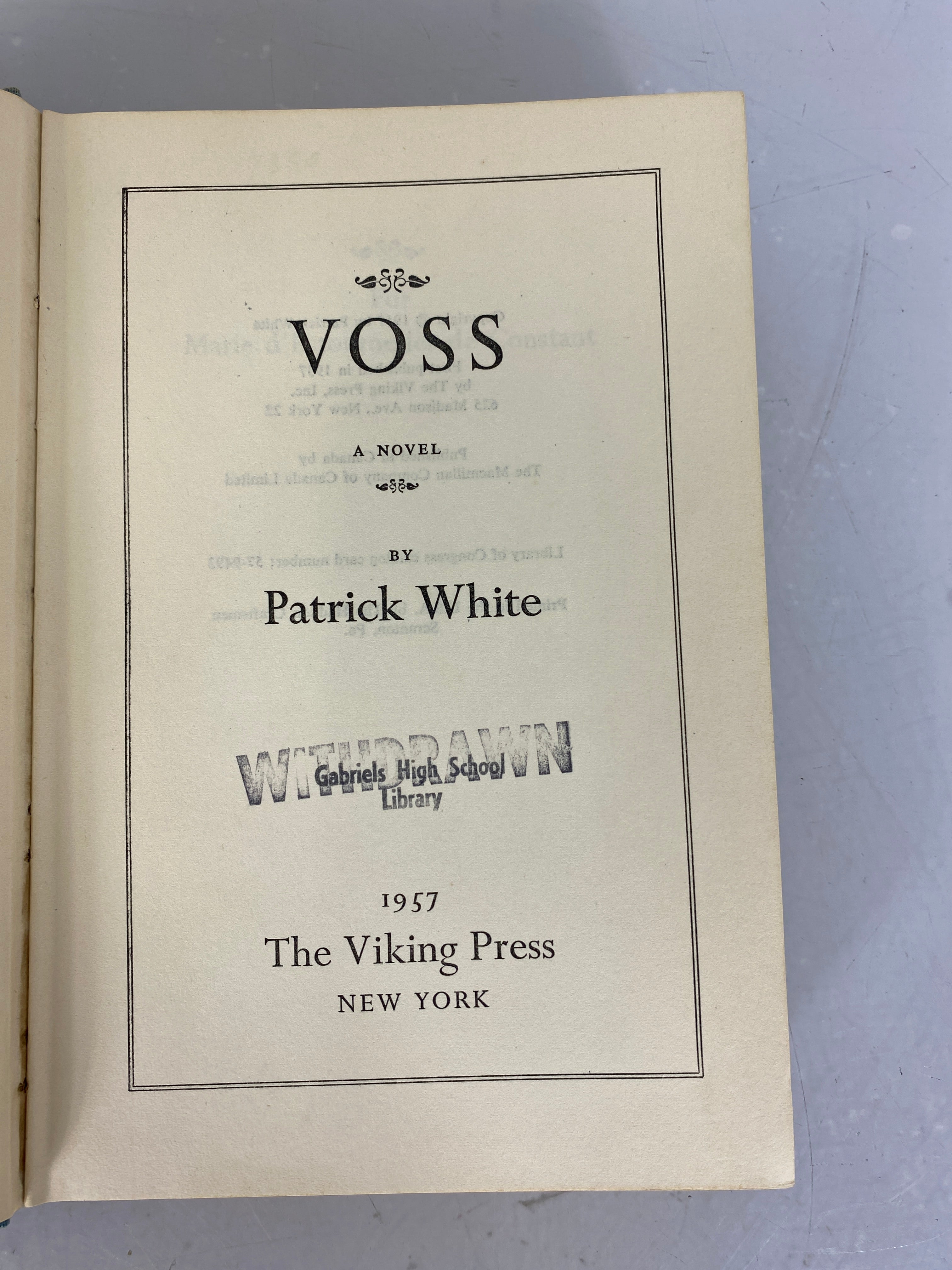 Voss by Patrick White 1957 First Edition HC Former Library Copy