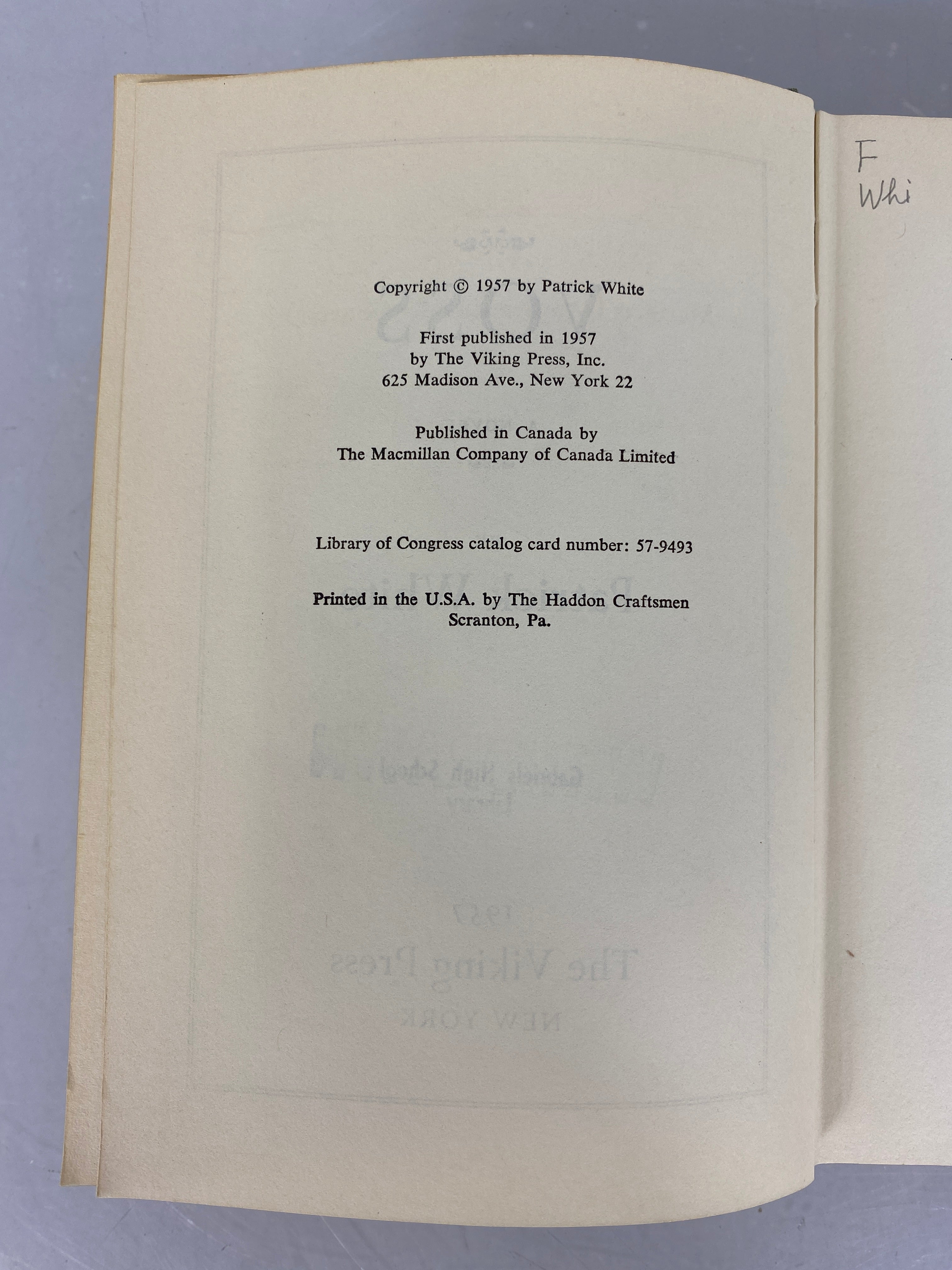 Voss by Patrick White 1957 First Edition HC Former Library Copy
