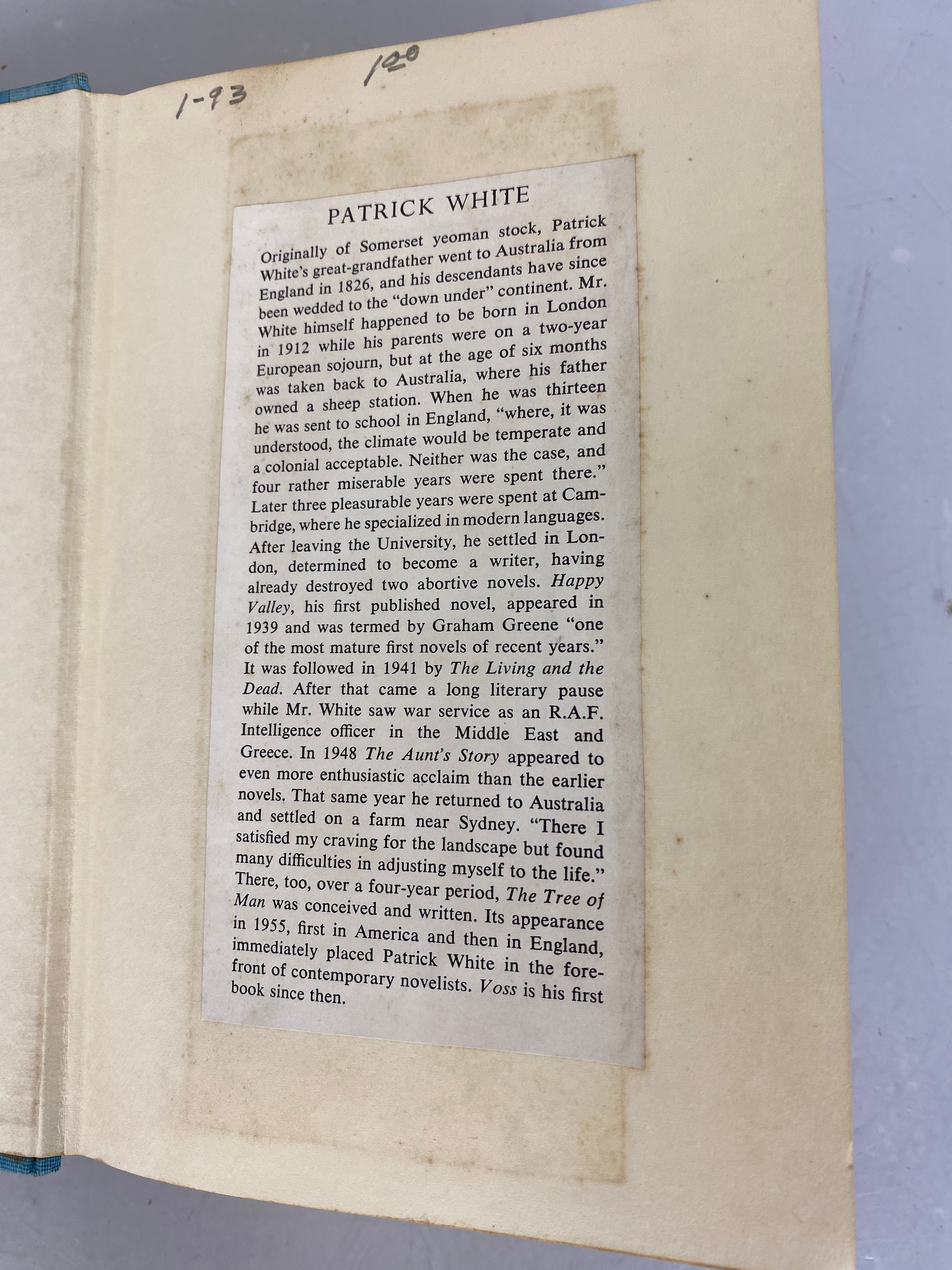 Voss by Patrick White 1957 First Edition HC Former Library Copy