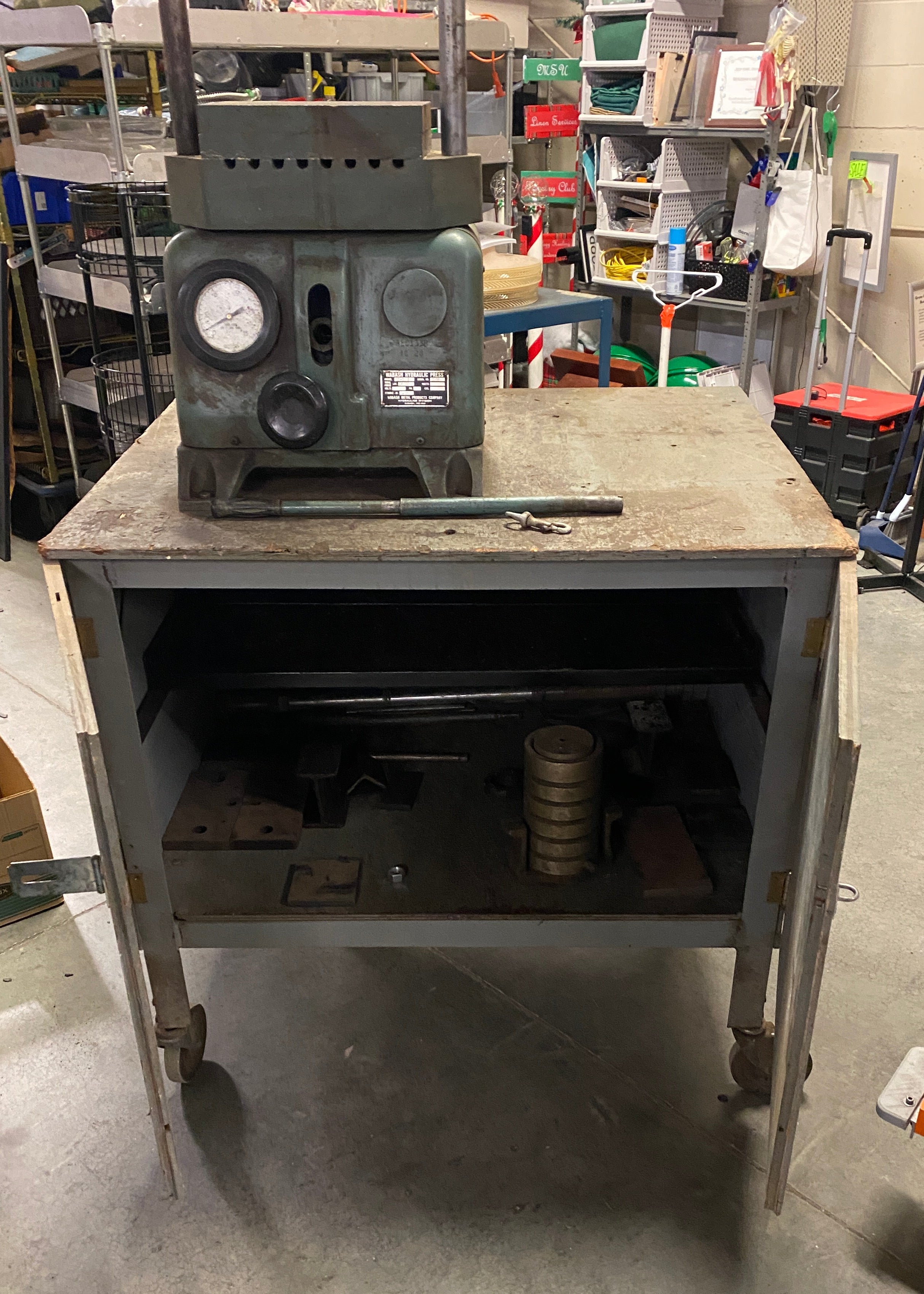 Wabash Metal Products Company #12-10S Hydraulic Press Bolted on Cabinet
