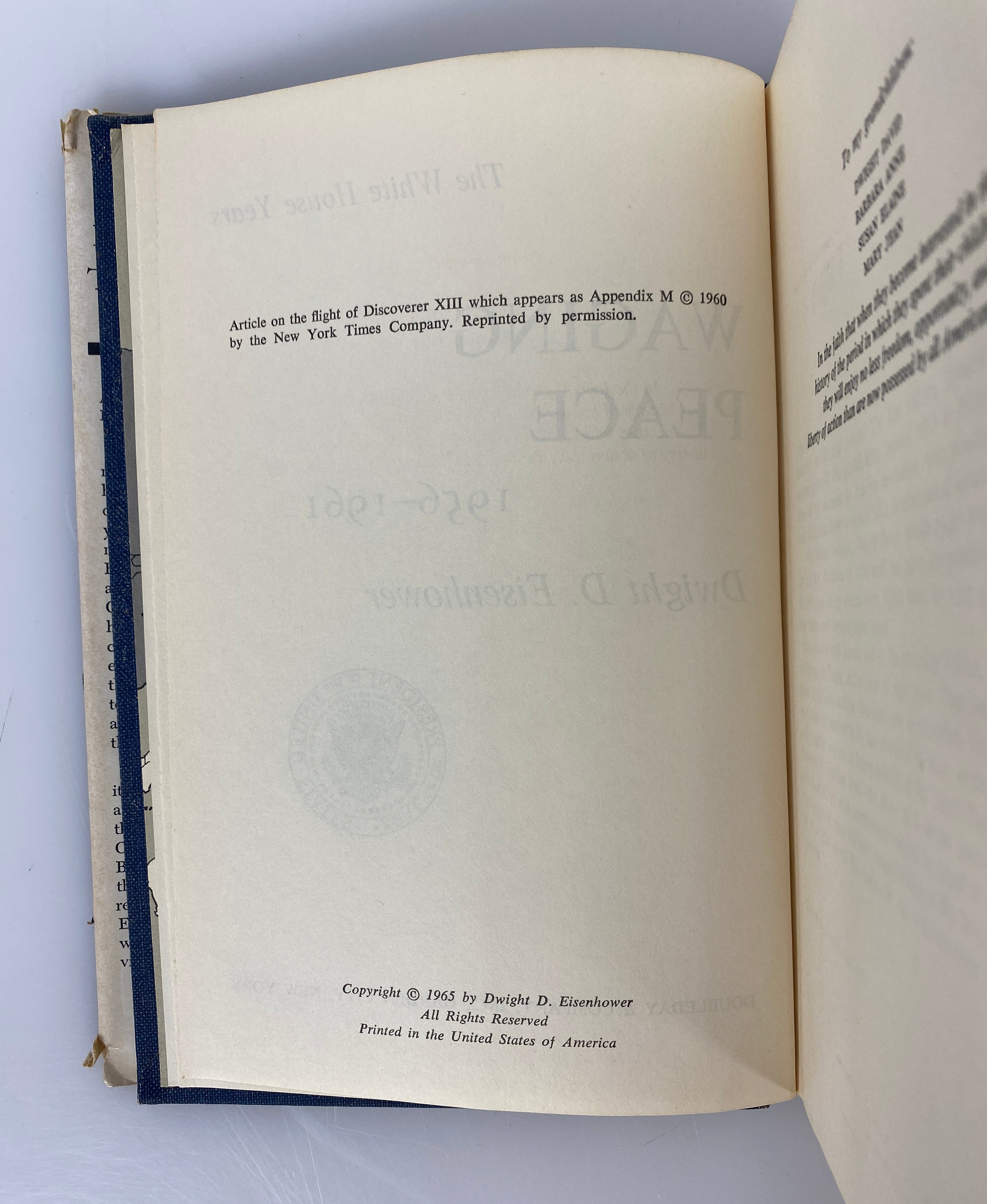Waging Peace by Dwight D. Eisenhower The White House Years 1965 BCE HC DJ