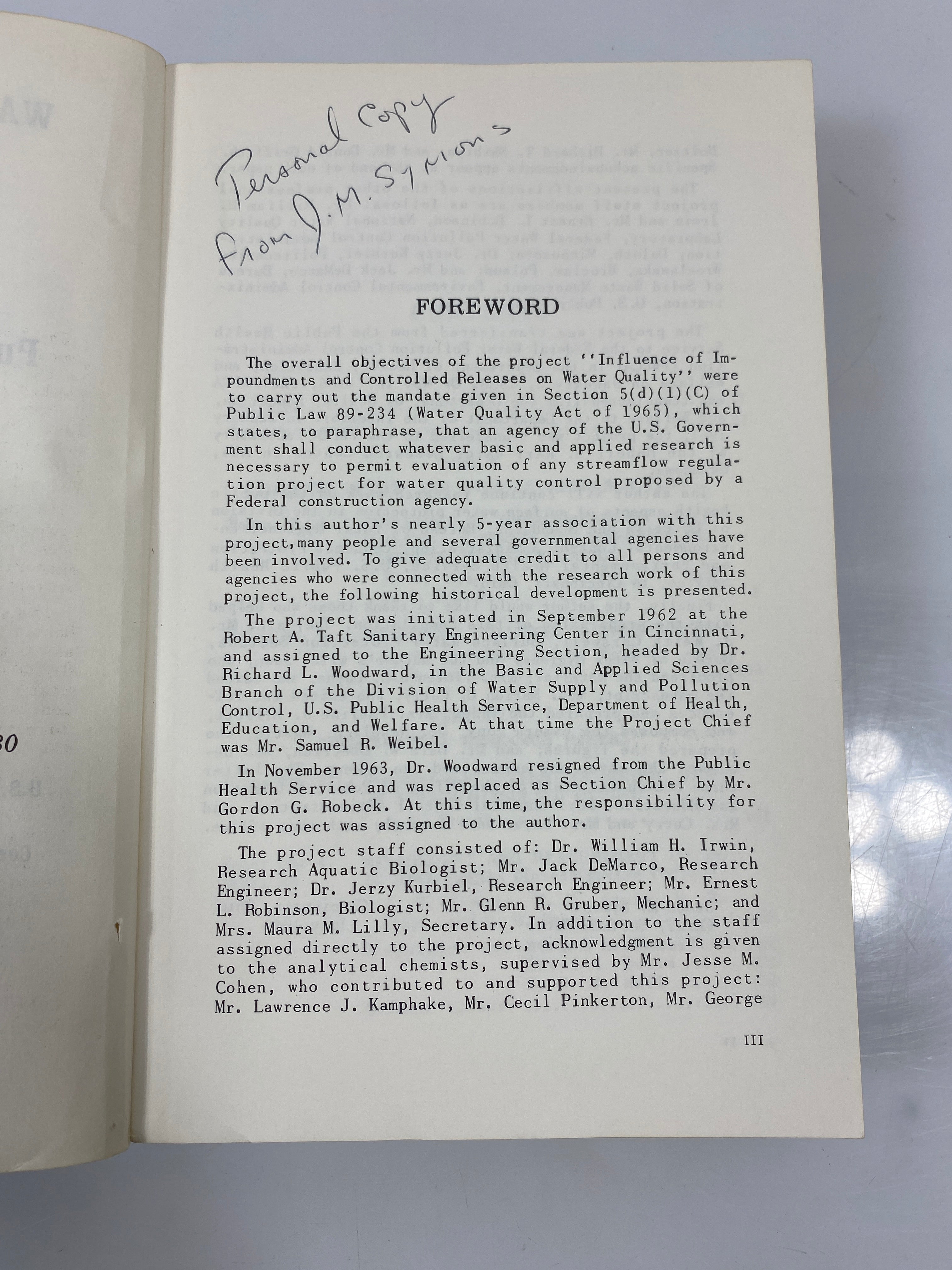 Water Quality Behavior in Reservoirs USDHEW 1969 SC