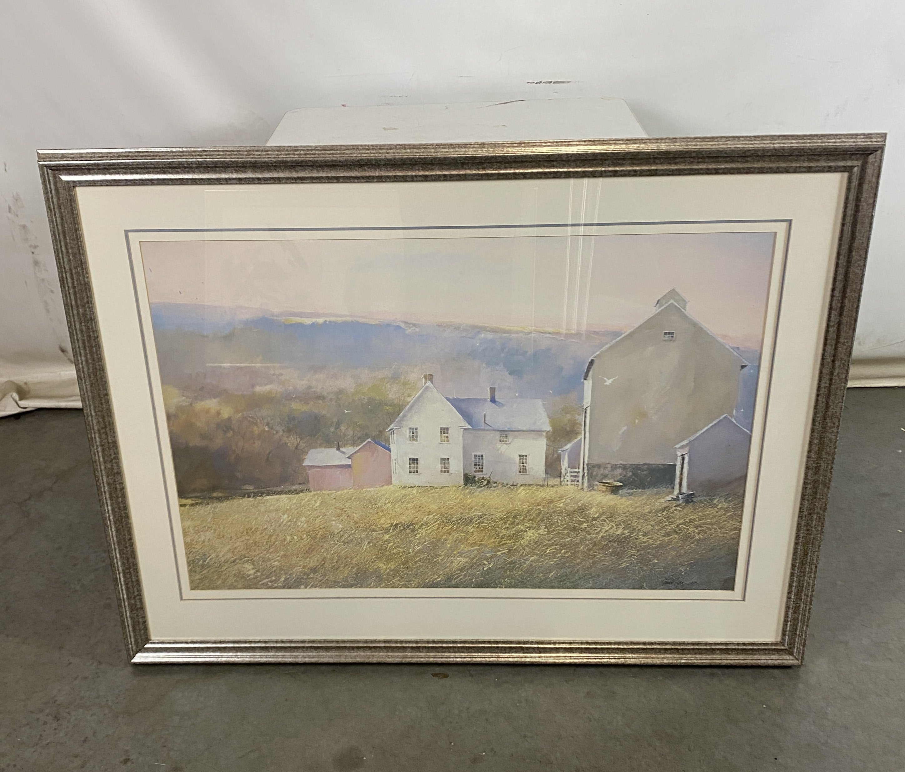 Watercolor Painting of a Farm House and Barn