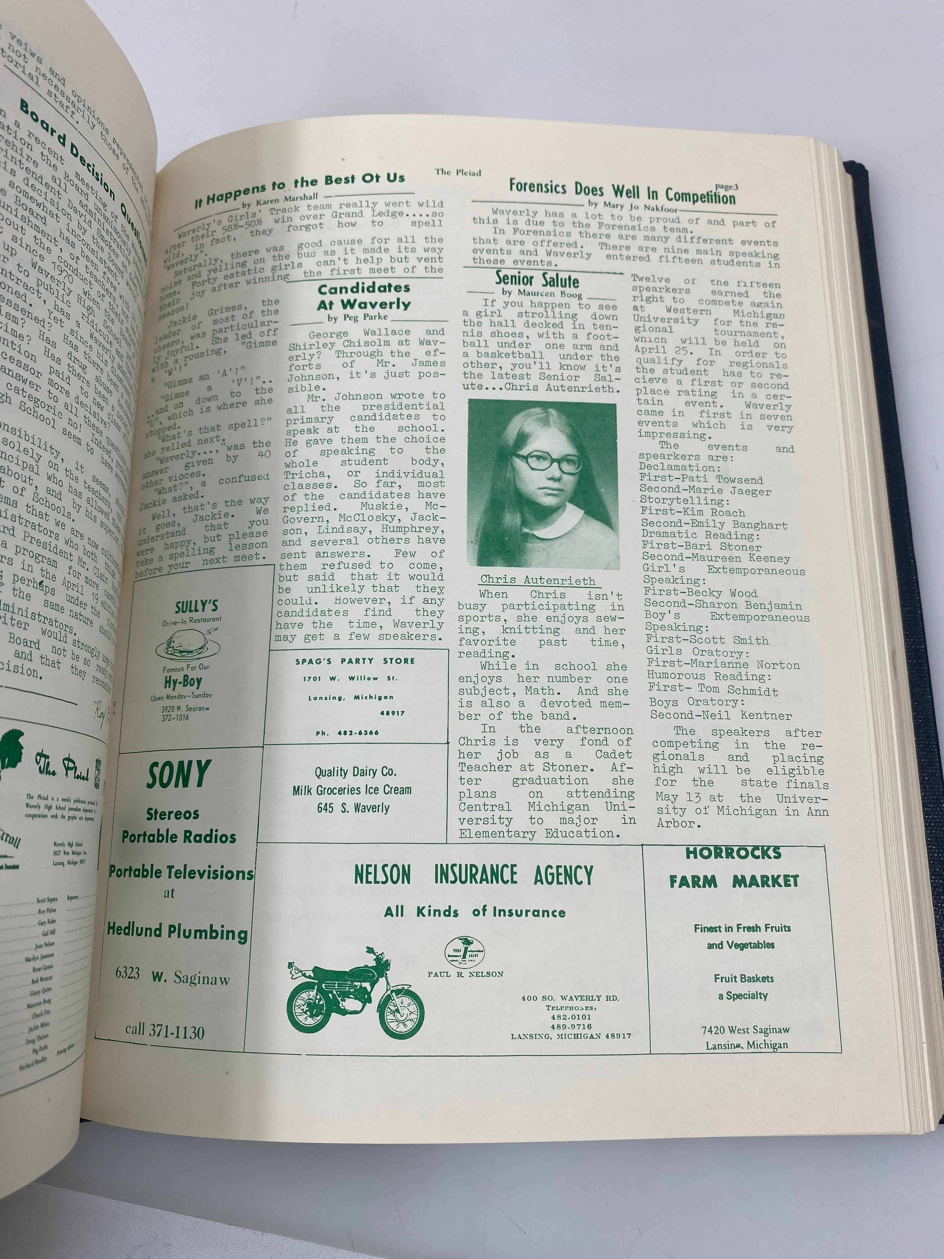 Waverly Michigan Pleiad School Newspaper 1969-1972 Bound