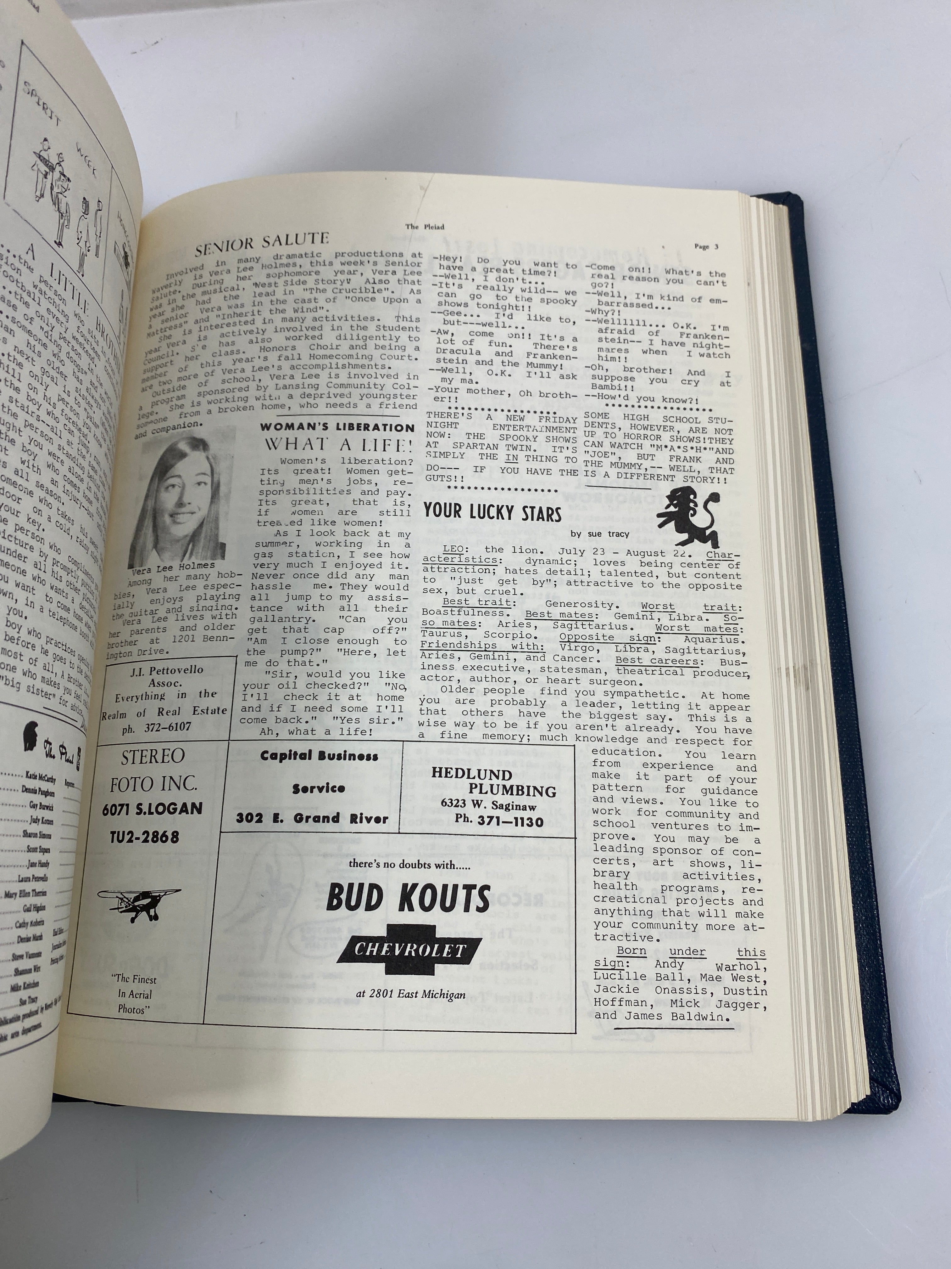 Waverly Michigan Pleiad School Newspaper 1969-1972 Bound