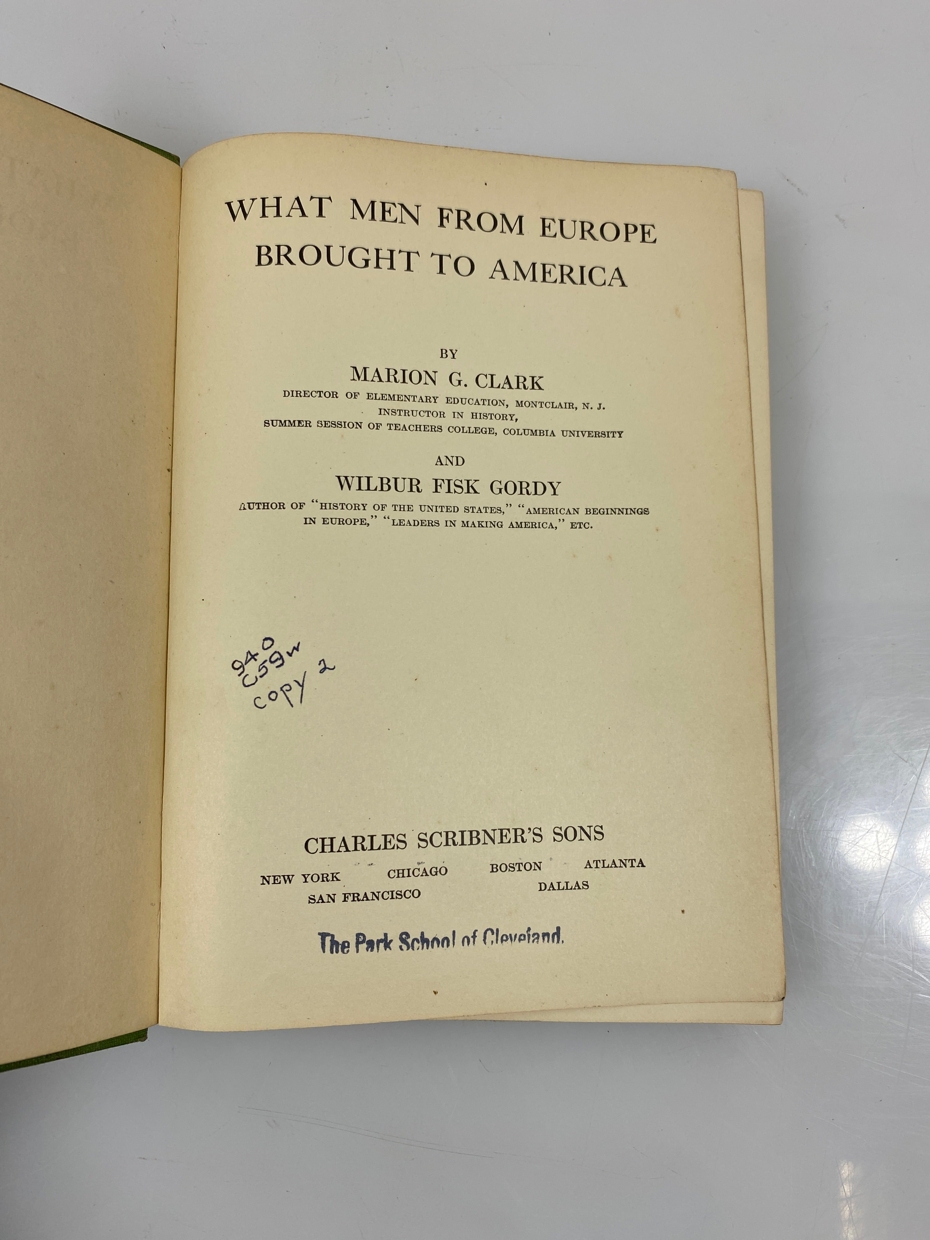 What Men From Europe Brought to America by Clark/Gordy Ex-Library 1929 HC
