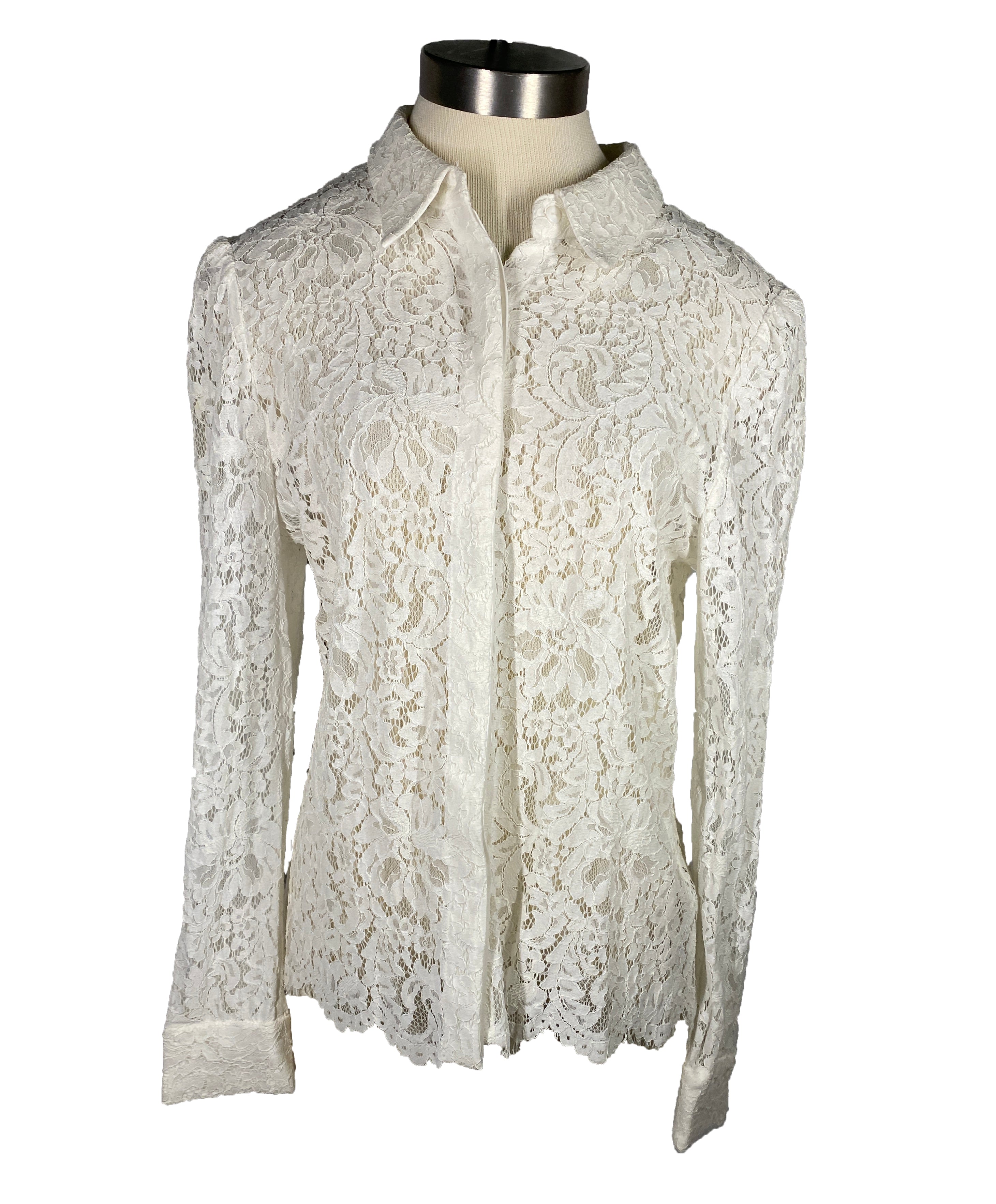 White Catherine Malandrino Lace Blouse Women's Size L