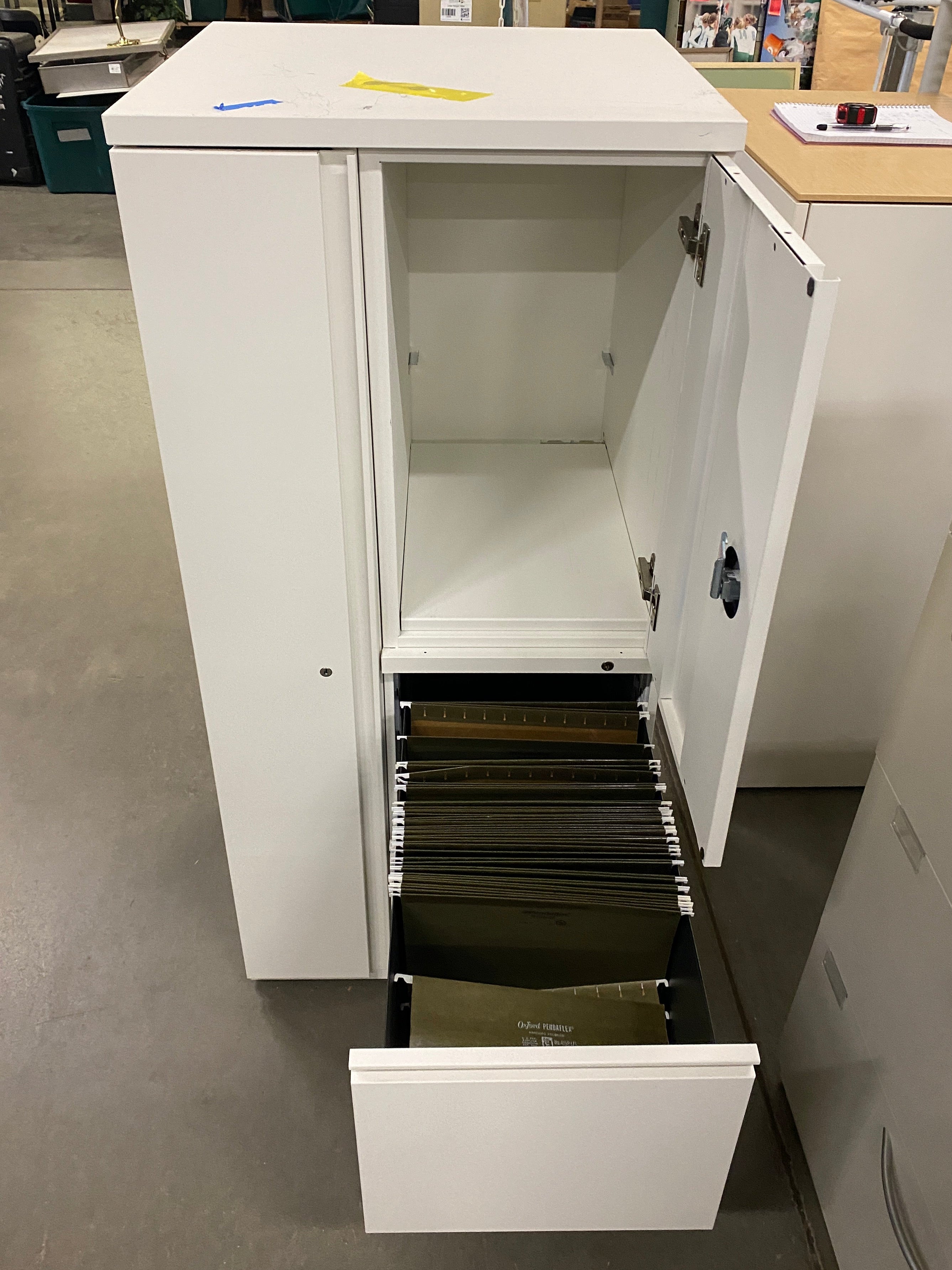 White Left Opening Cabinet w/ Drawers and Shelves